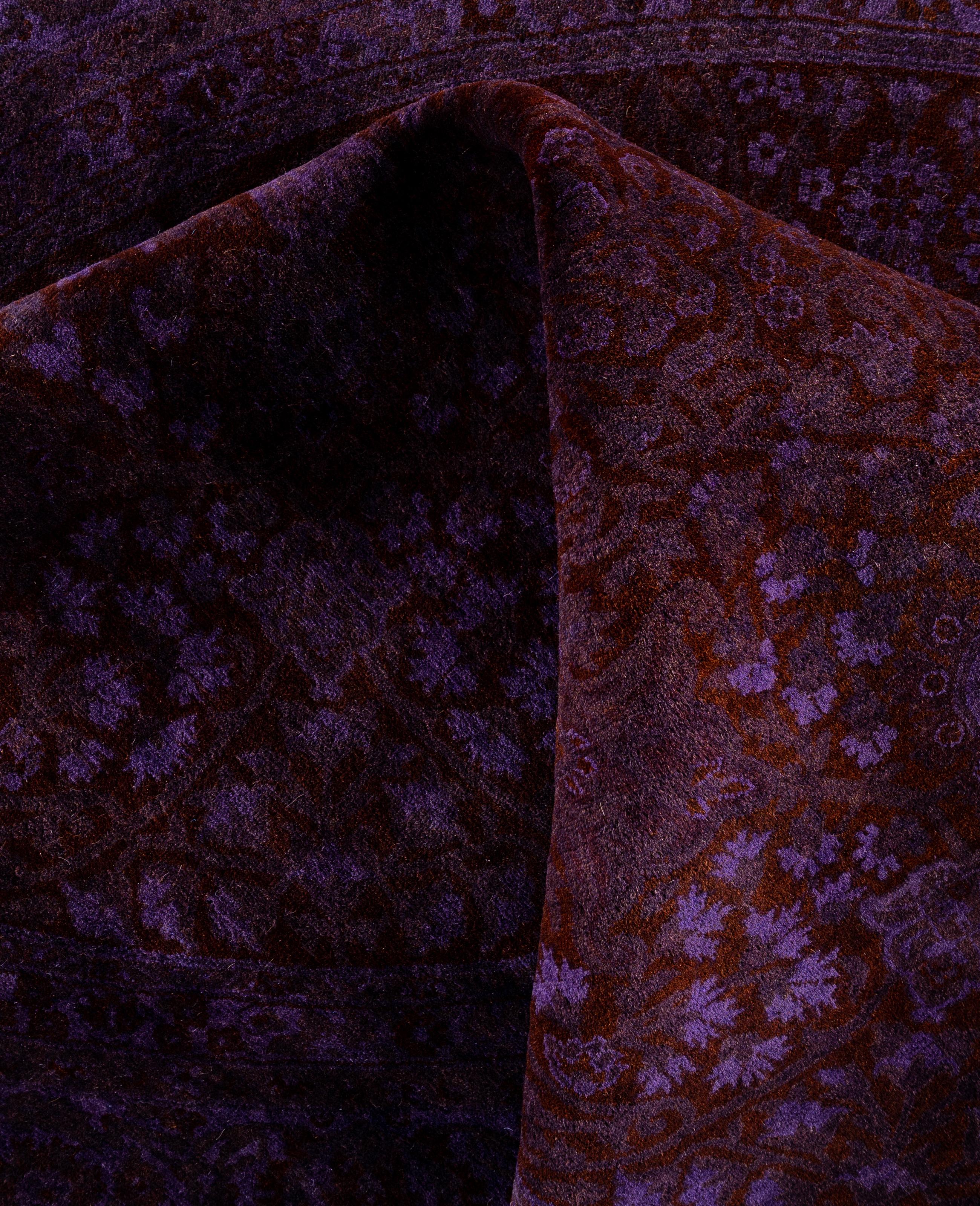 Lana Tappeto rotondo in lana viola Overdyed One-of-a-Kind 6' 1