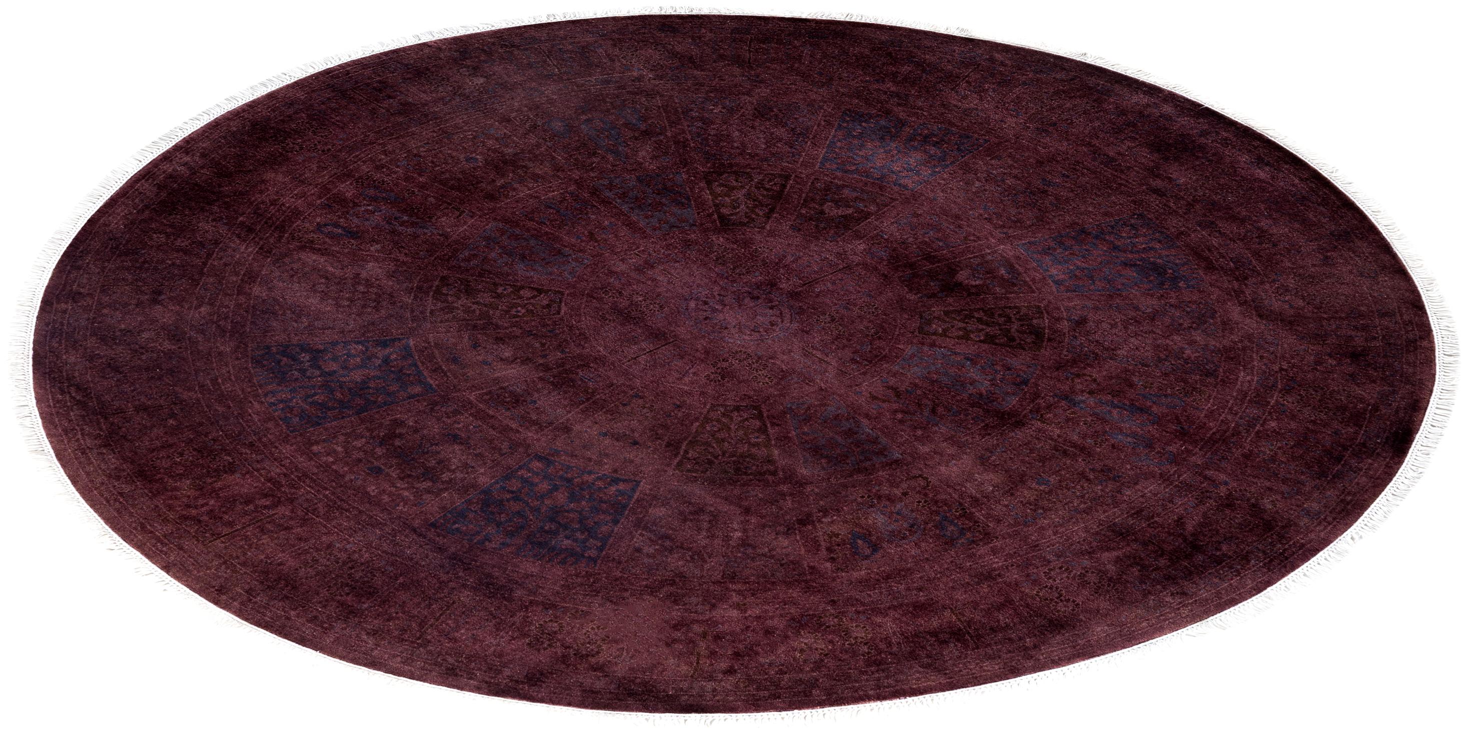 Tapis rond en laine surteintée unique en son genre pourpre 6' 1