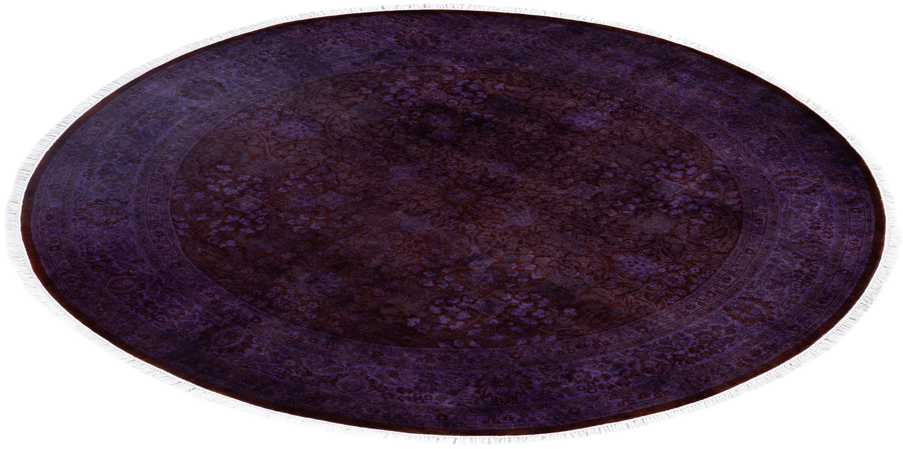 Tappeto rotondo in lana viola Overdyed One-of-a-Kind 6' 1
