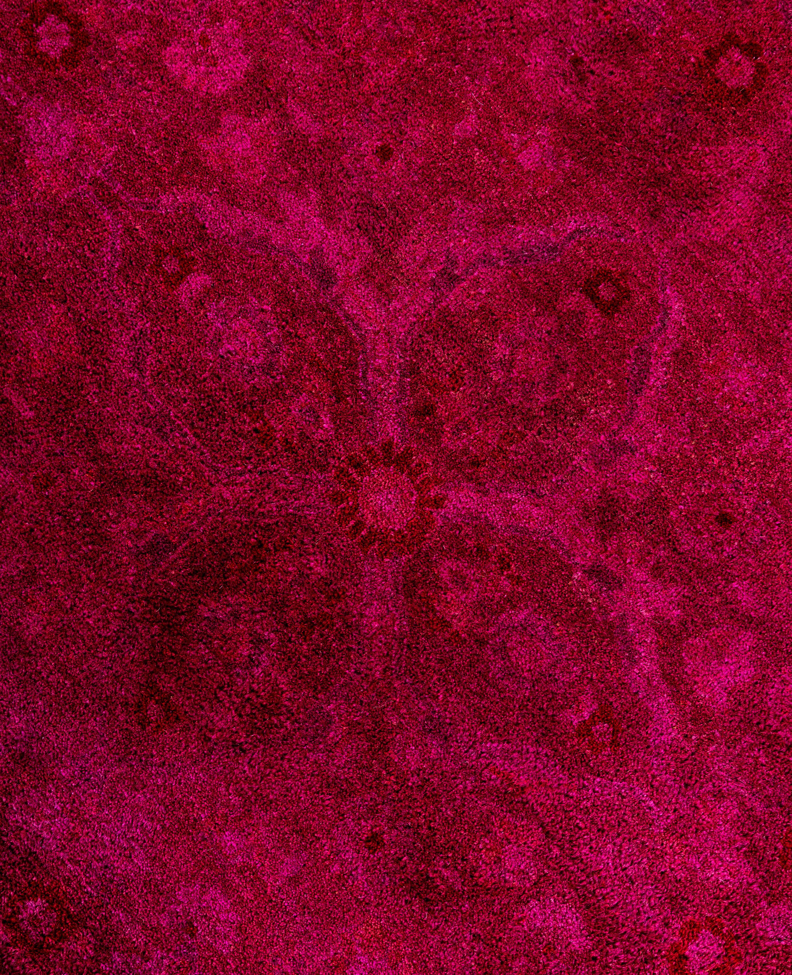 Pakistano Tappeto tondo in lana viola Overdyed One-of-a-Kind 8' 1