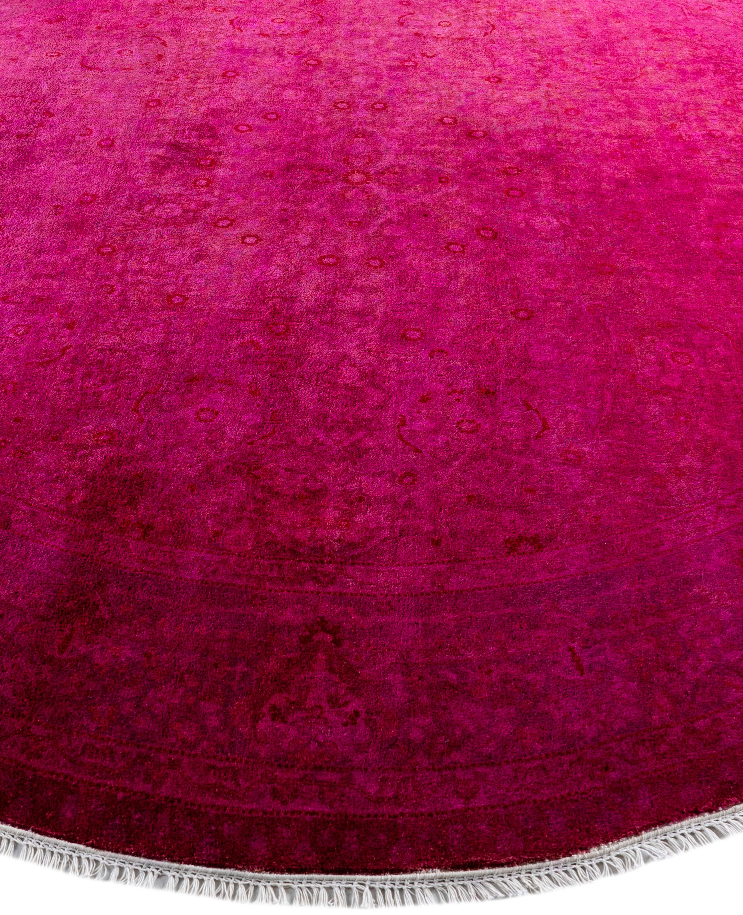 Annodato a mano Tappeto tondo in lana viola Overdyed One-of-a-Kind 8' 1