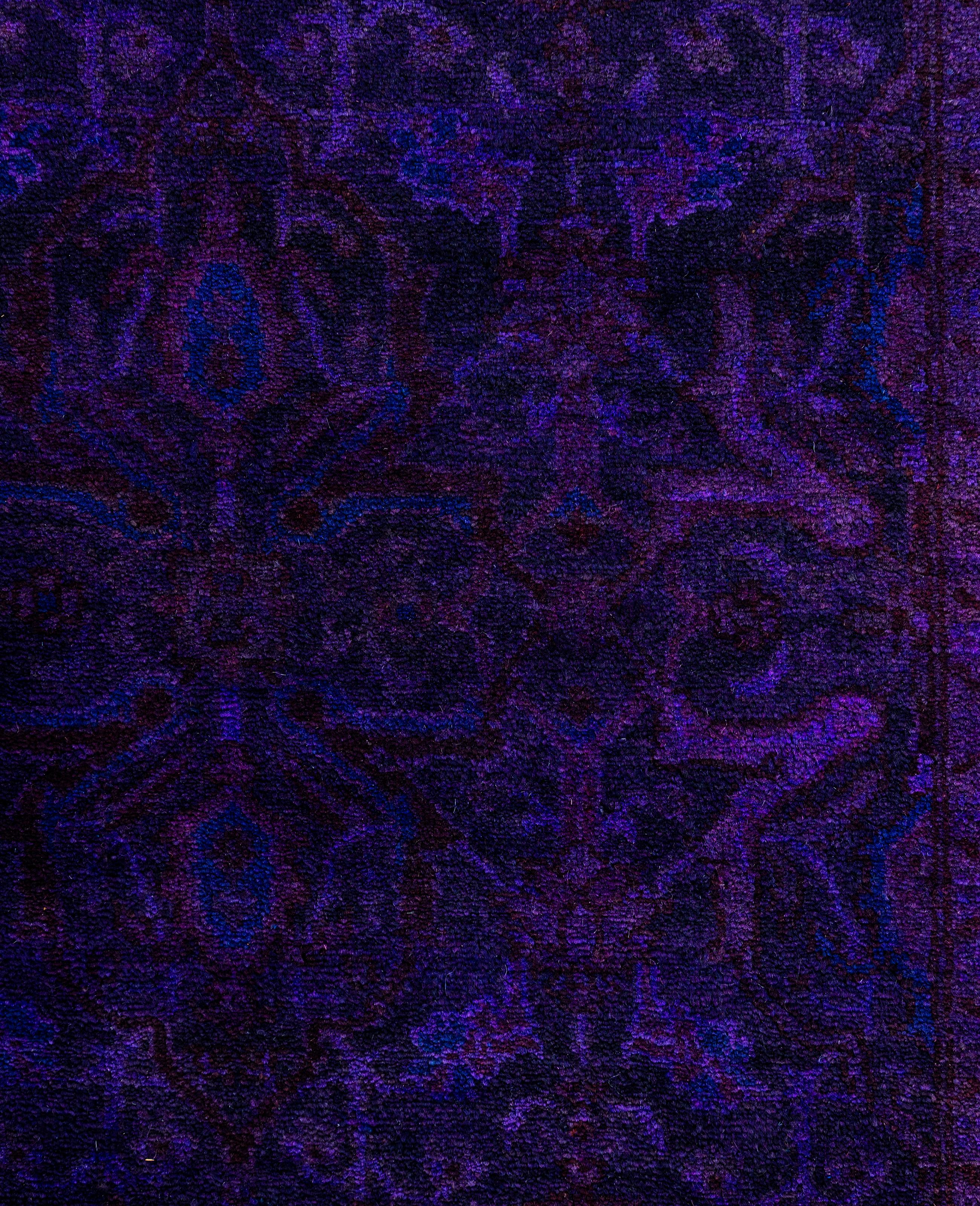Overdyed One-of-a-Kind Wolle Lila Läufer 2' 6