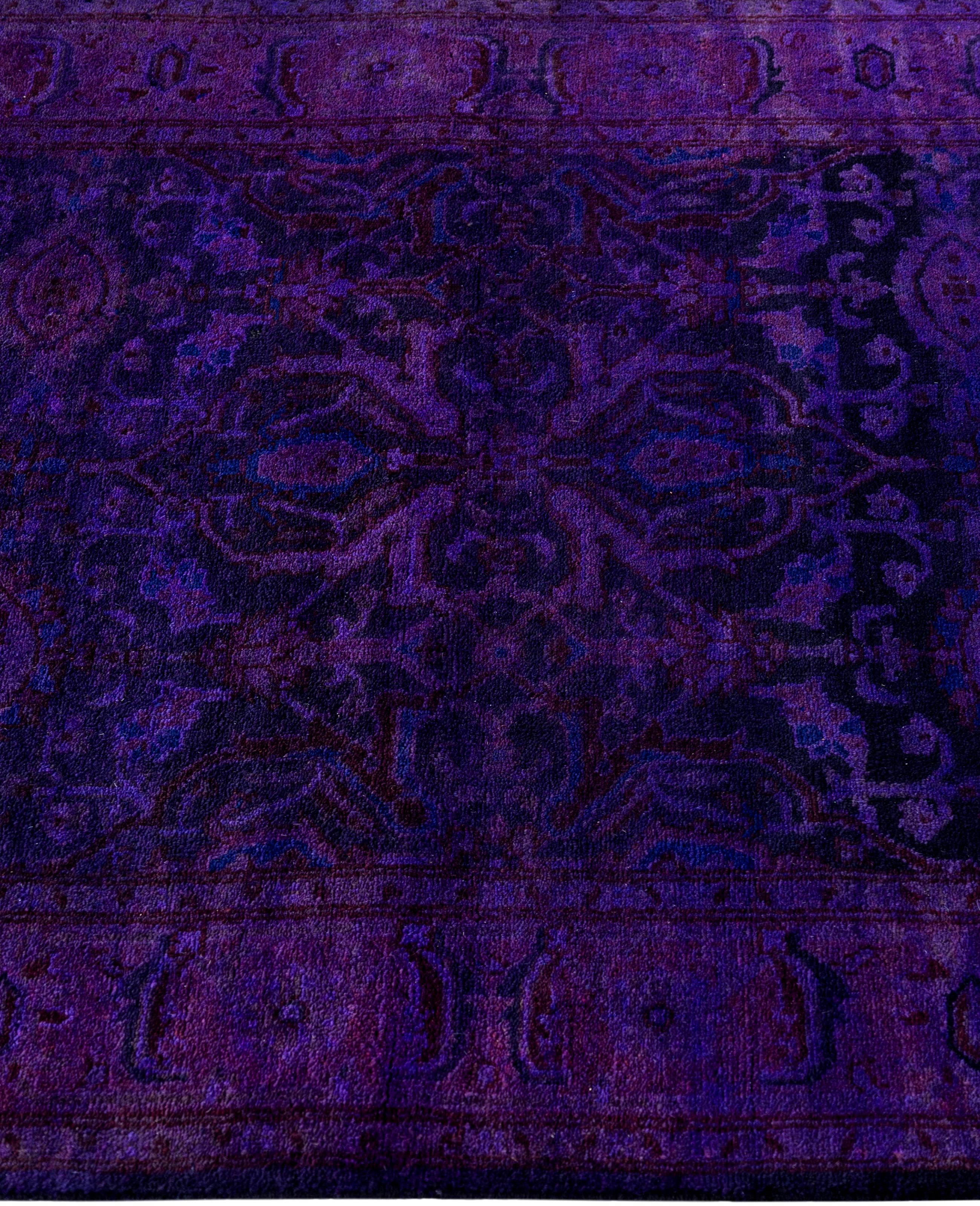 Overdyed One-of-a-Kind Wolle Lila Läufer 2' 6