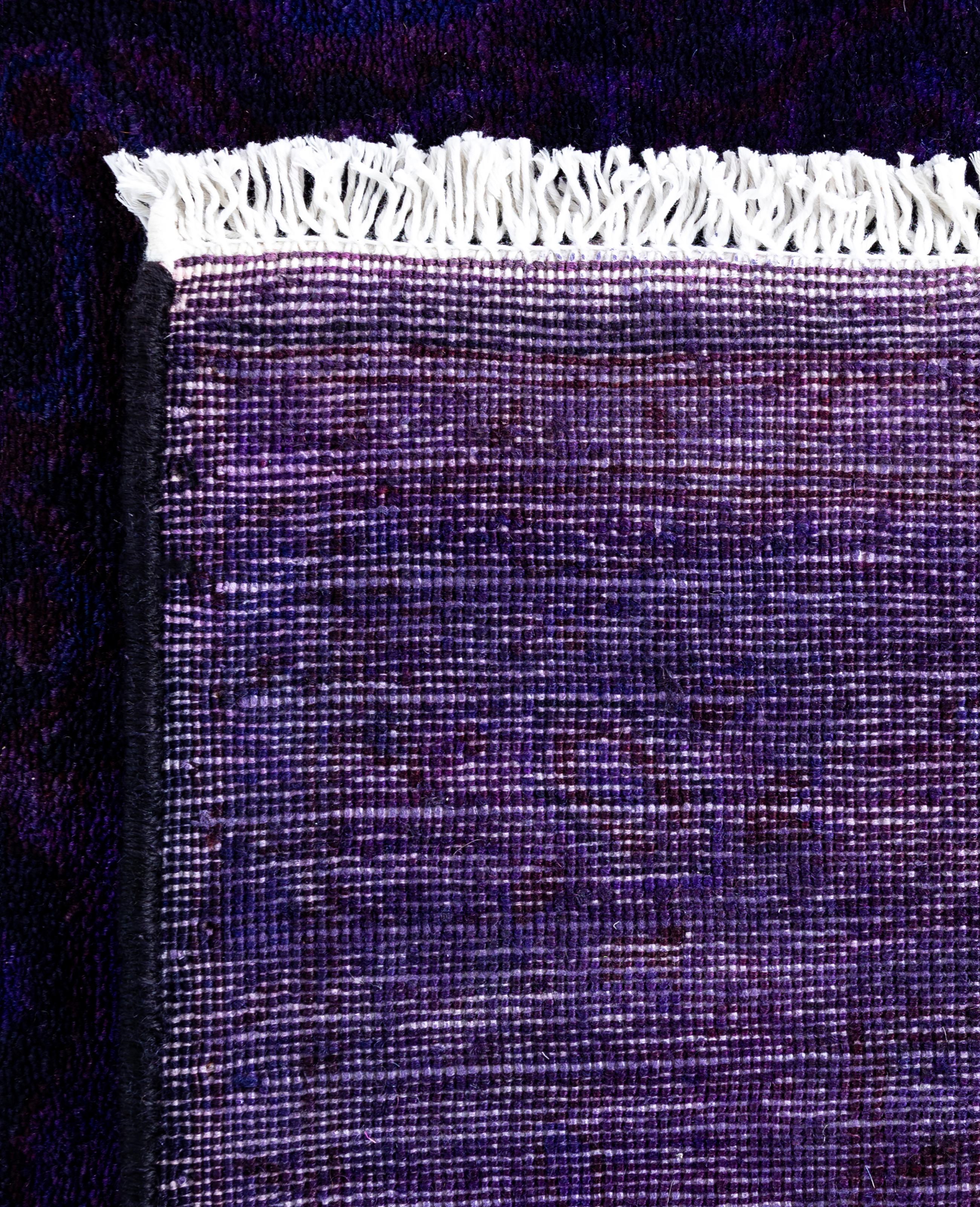 Overdyed One-of-a-Kind Wolle Lila Läufer 2' 6