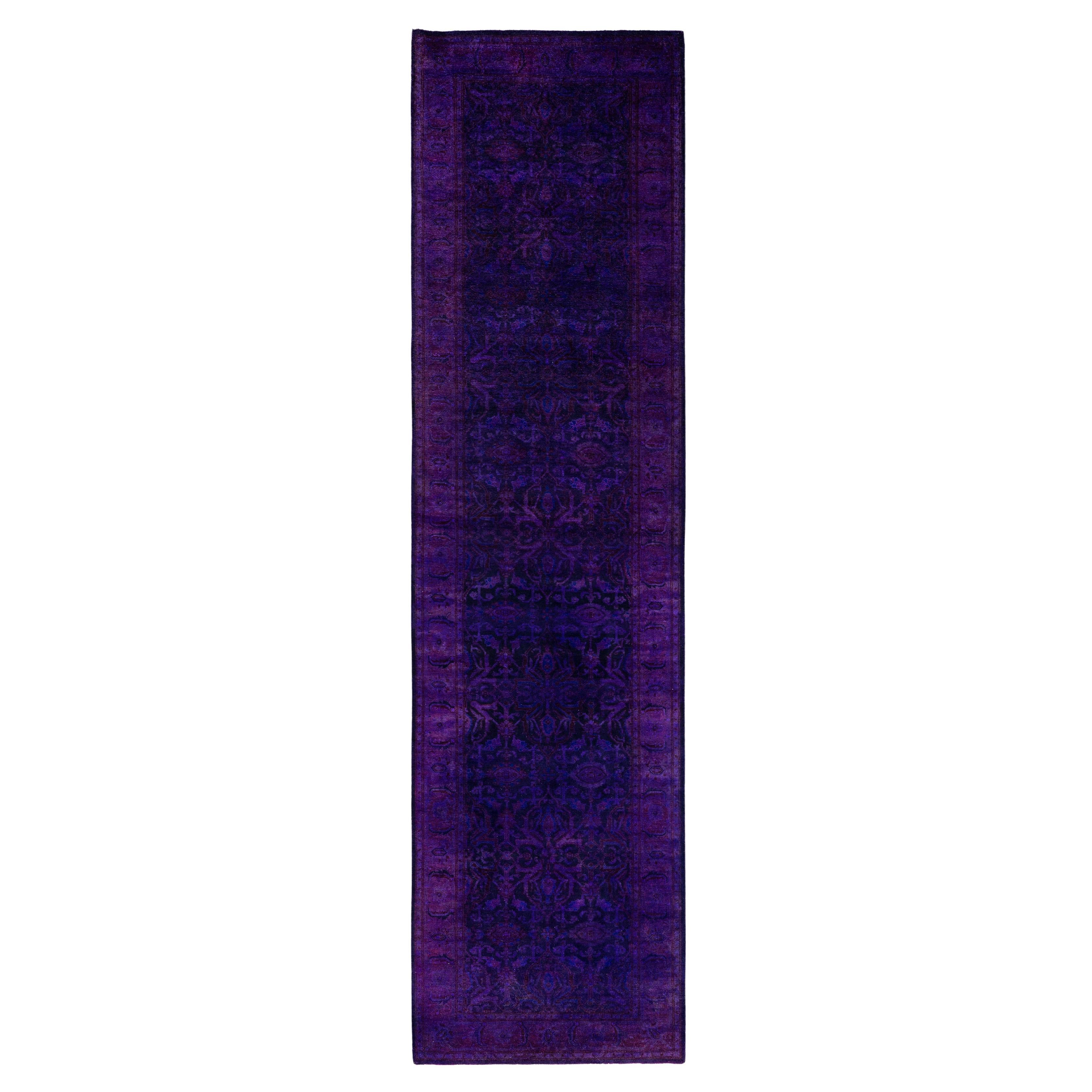 Overdyed One-of-a-Kind Wolle Lila Läufer 2' 6" x 10' 3"
