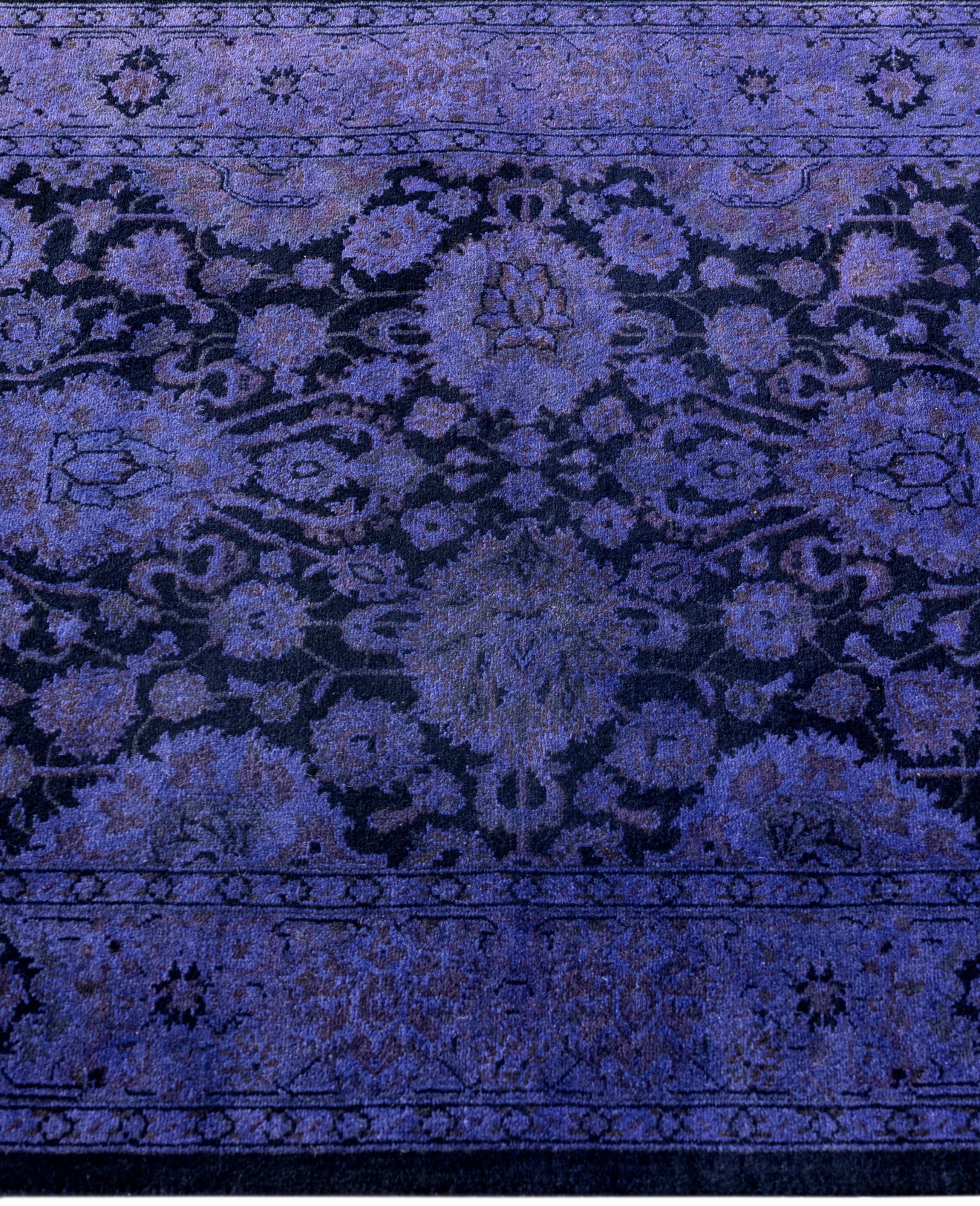Hand-Knotted Overdyed One-of-a-Kind Wool Purple Runner 2' 7