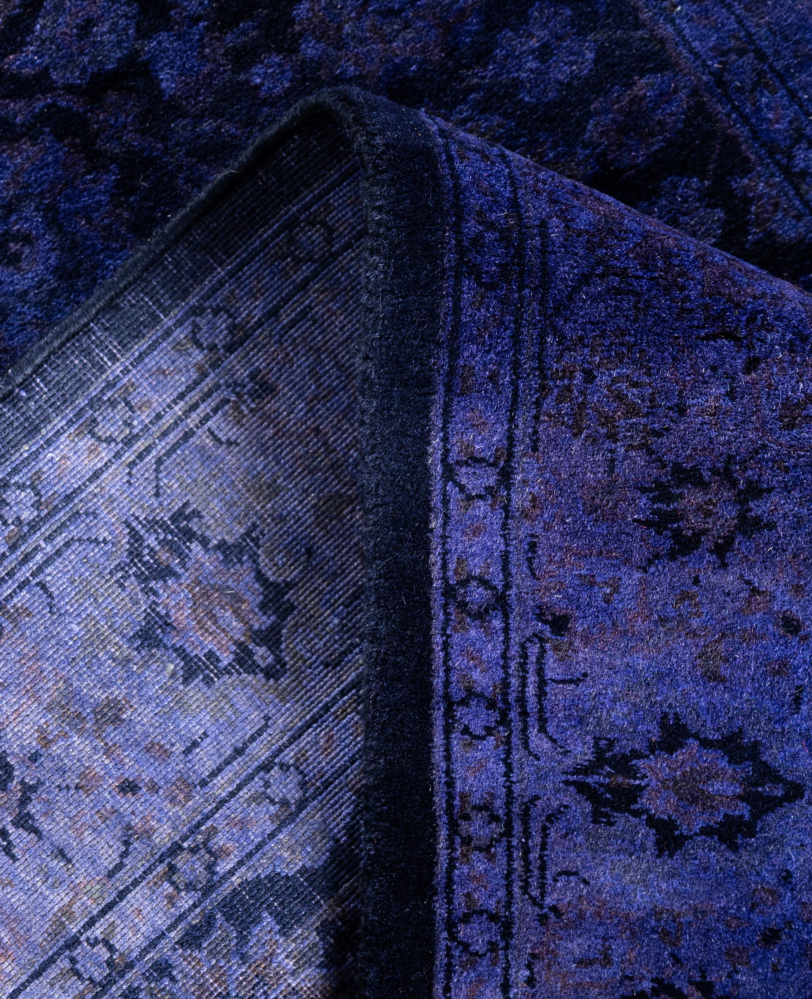 Contemporary Overdyed One-of-a-Kind Wool Purple Runner 2' 7