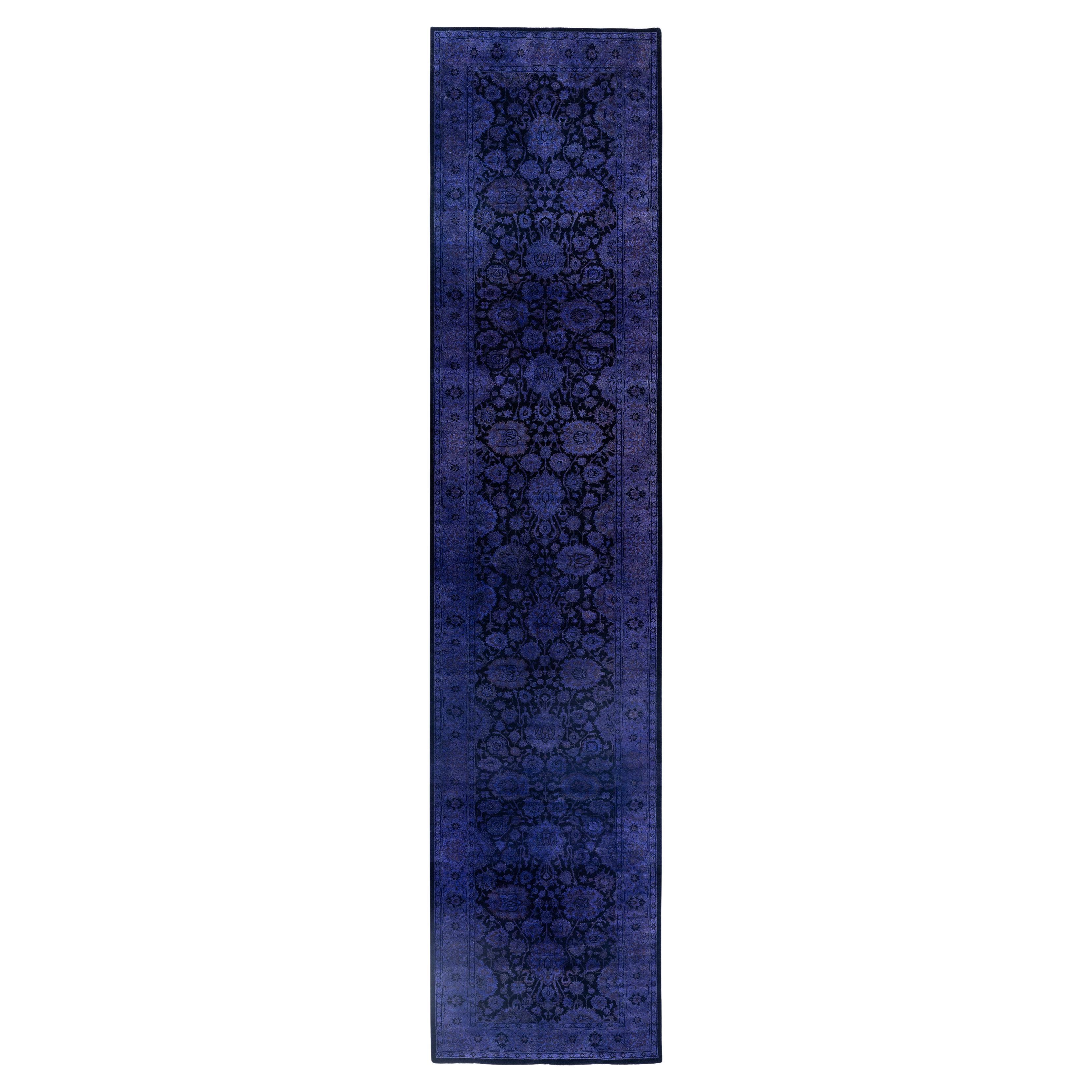 Overdyed One-of-a-Kind Wool Purple Runner 2' 7" x 12' 1"