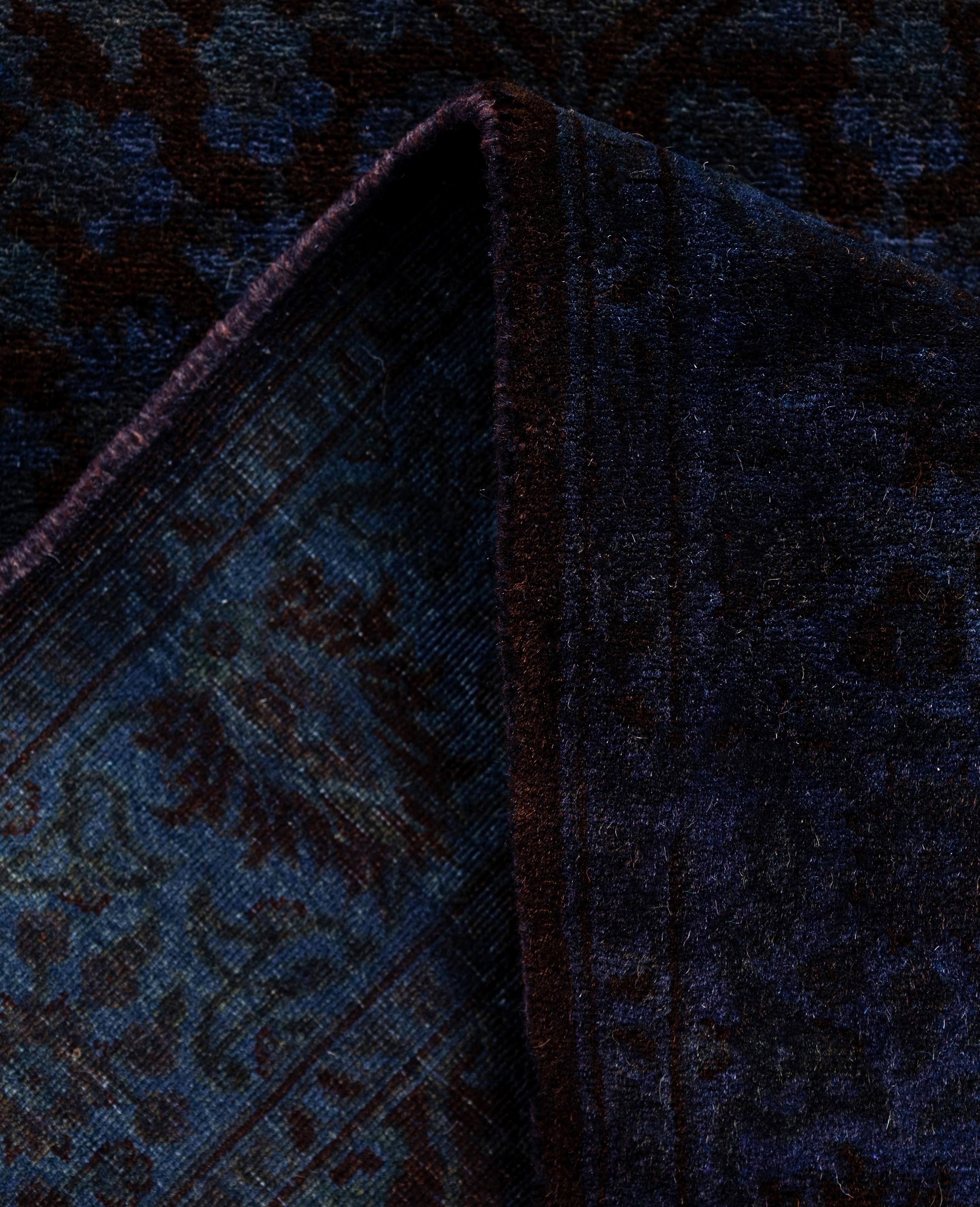 Overdyed One-of-a-Kind Wolle Lila Läufer 2' 7