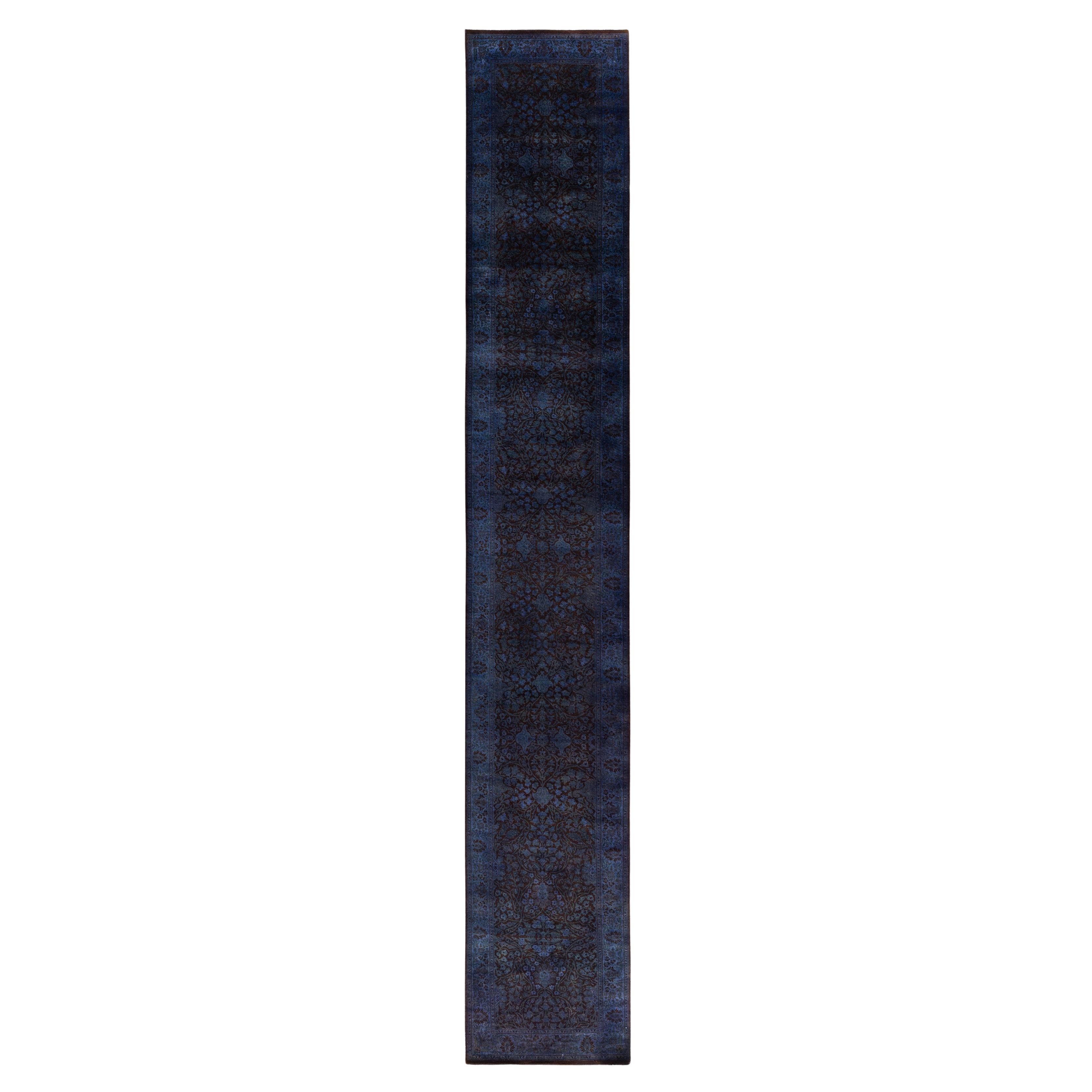 Overdyed One-of-a-Kind Wolle Lila Läufer 2' 7" x 16' 6" im Angebot