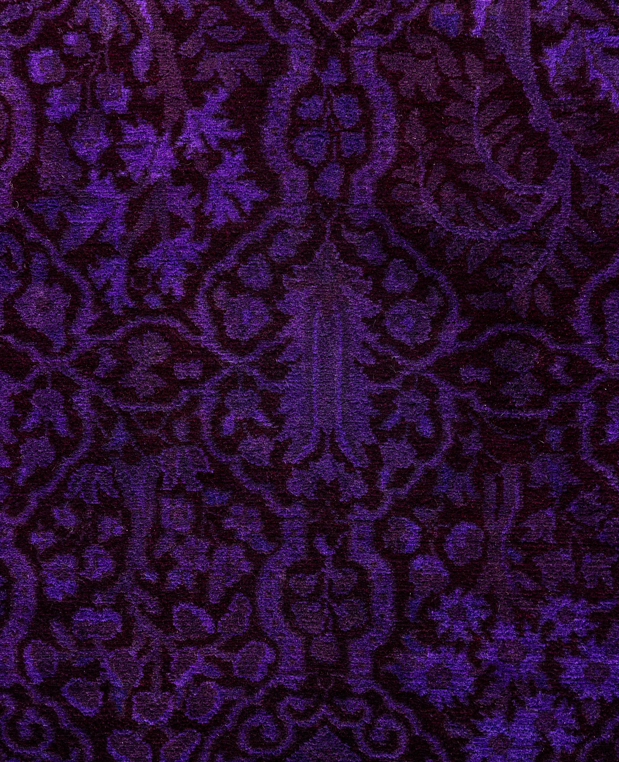 Pakistani Overdyed One-of-a-Kind Wool Purple Runner 2' 8