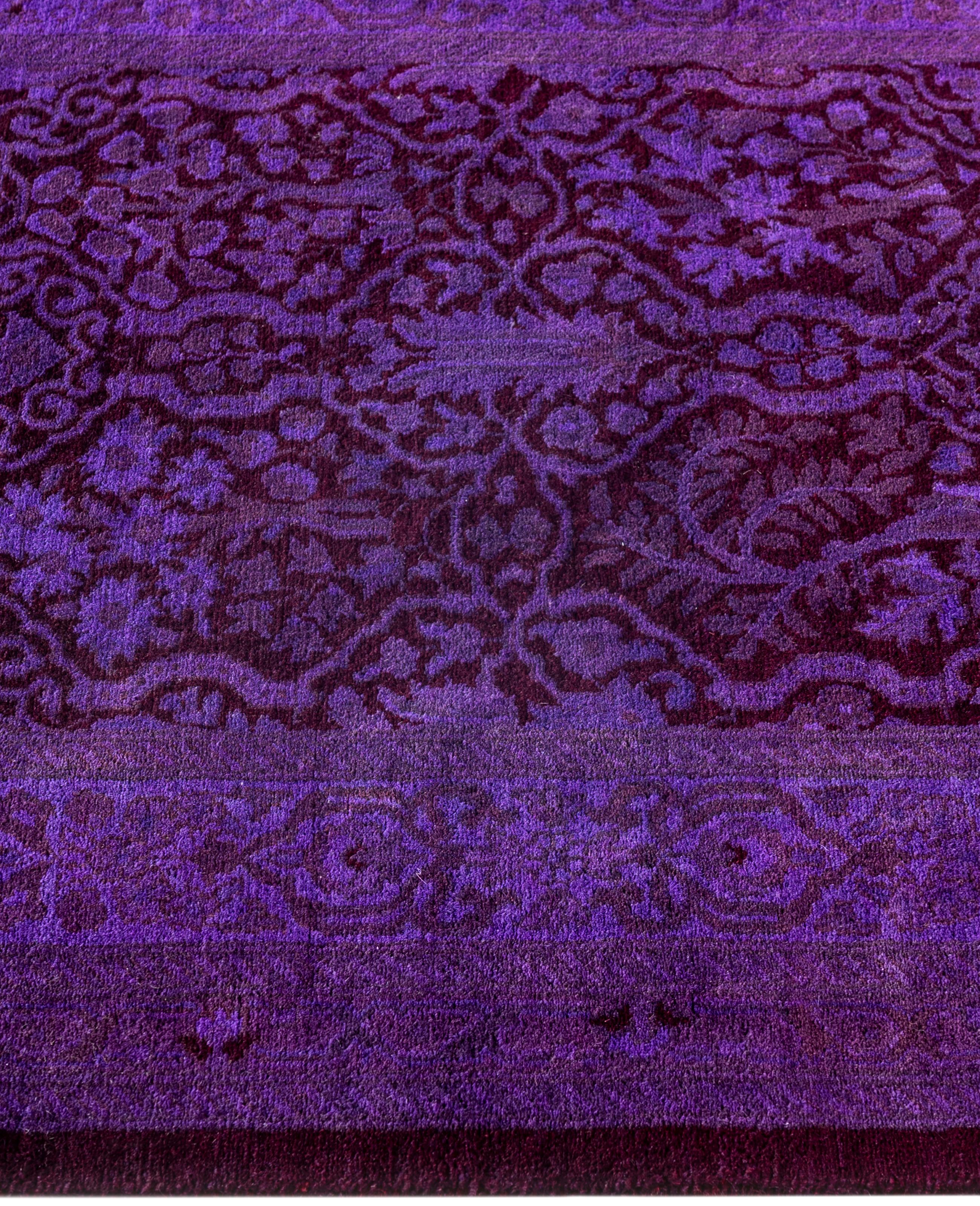 Hand-Knotted Overdyed One-of-a-Kind Wool Purple Runner 2' 8