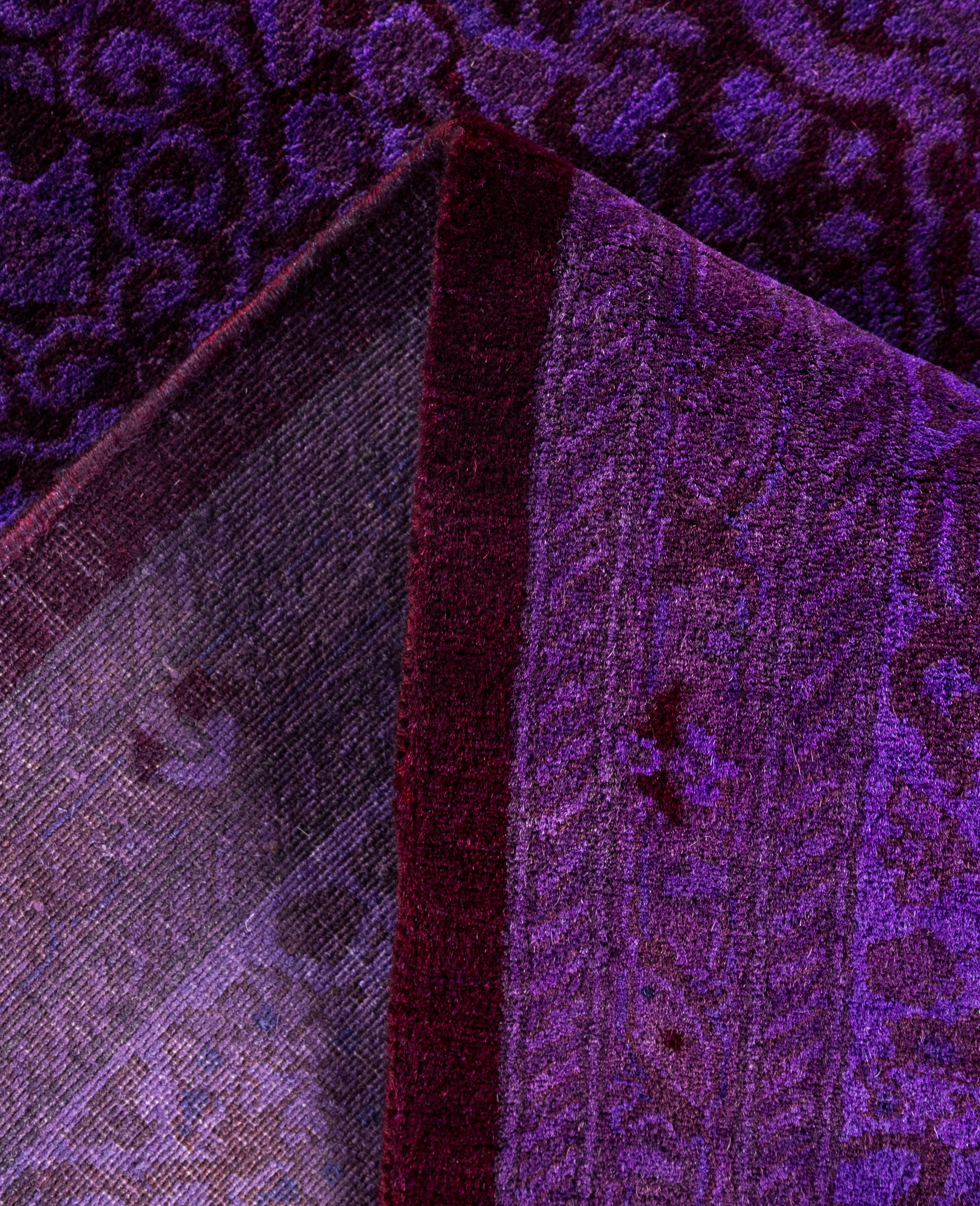 Contemporary Overdyed One-of-a-Kind Wool Purple Runner 2' 8