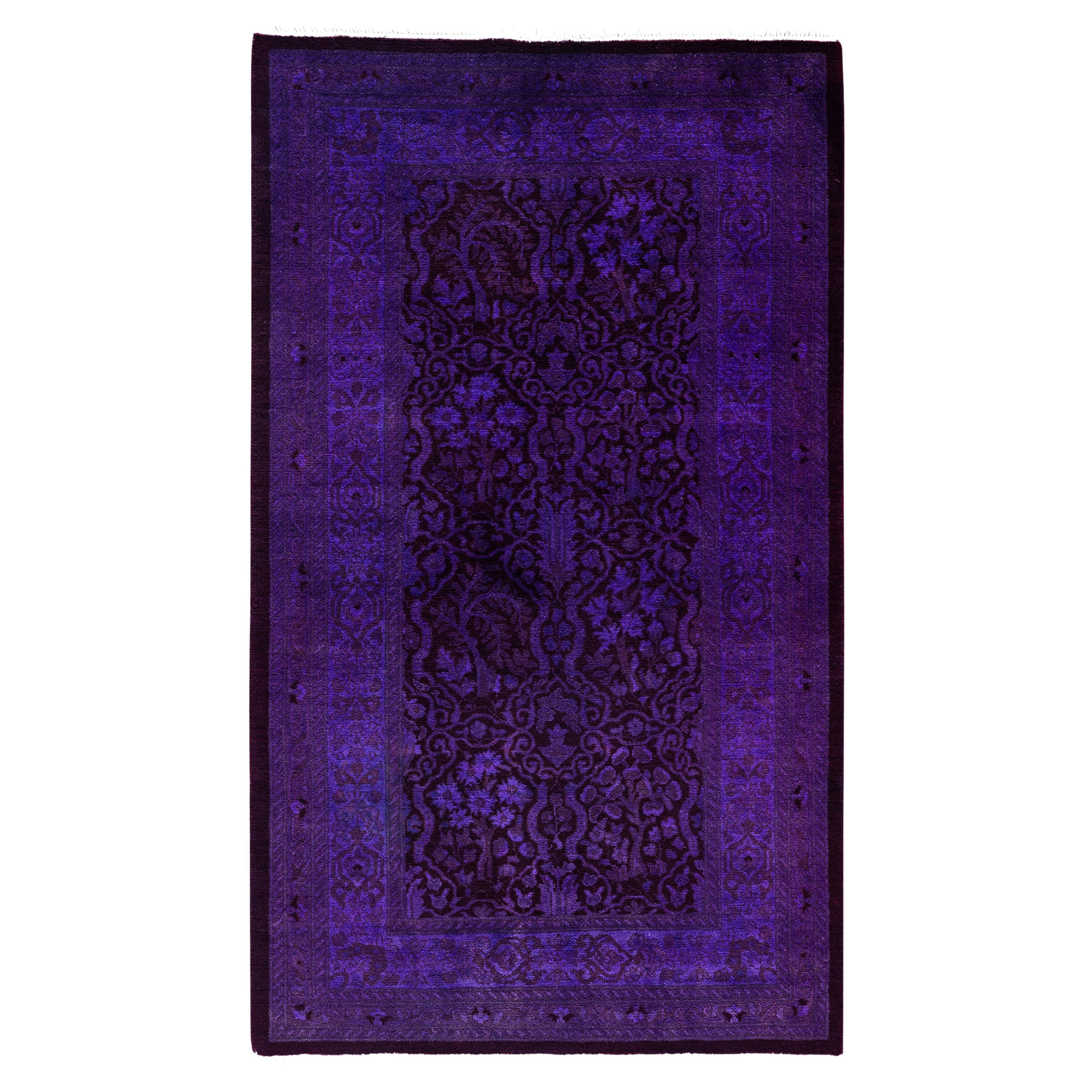 Overdyed One-of-a-Kind Wool Purple Runner 2' 8" x 4' 7"
