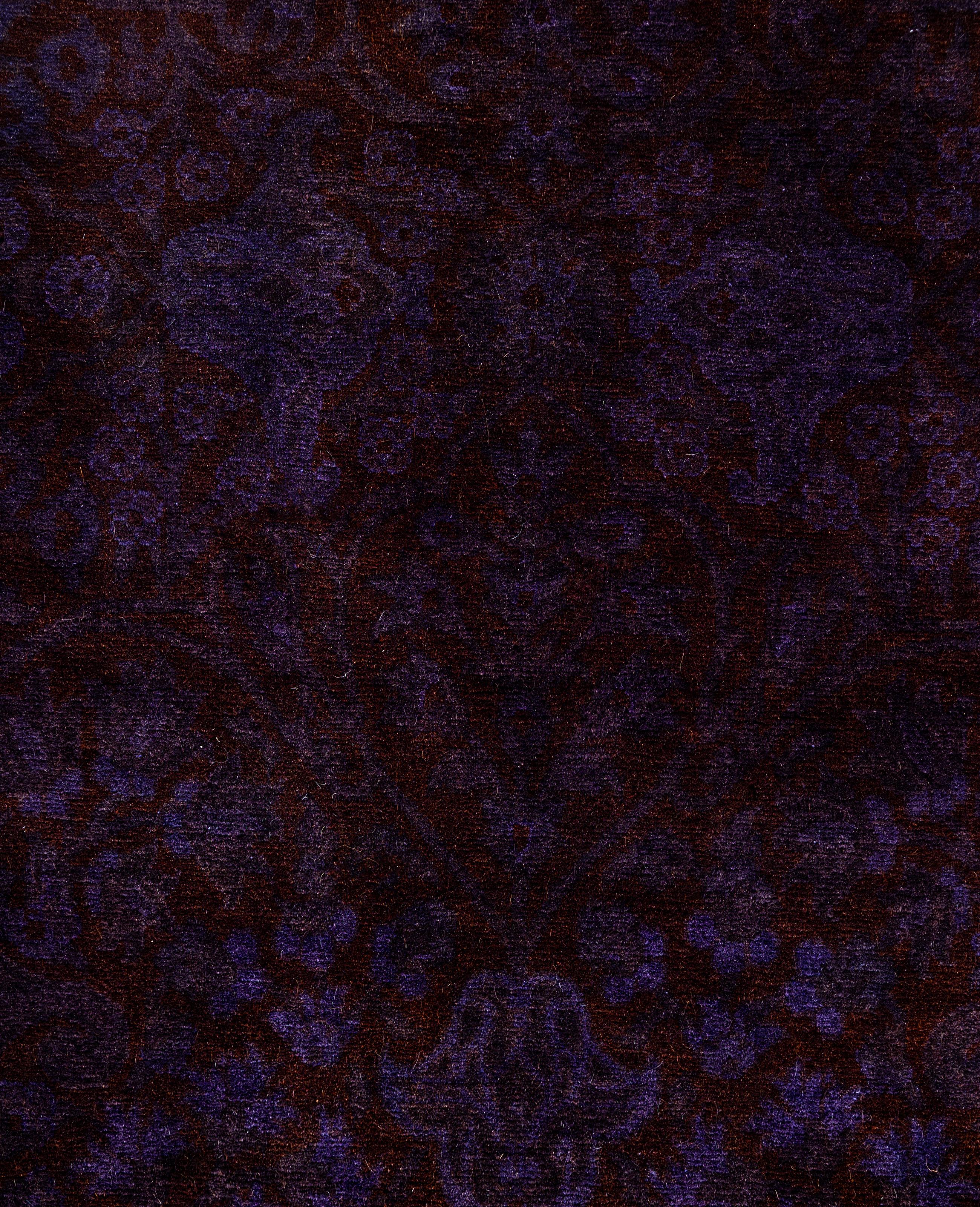 Overdyed One-of-a-Kind Wolle Lila Läufer 2' 8