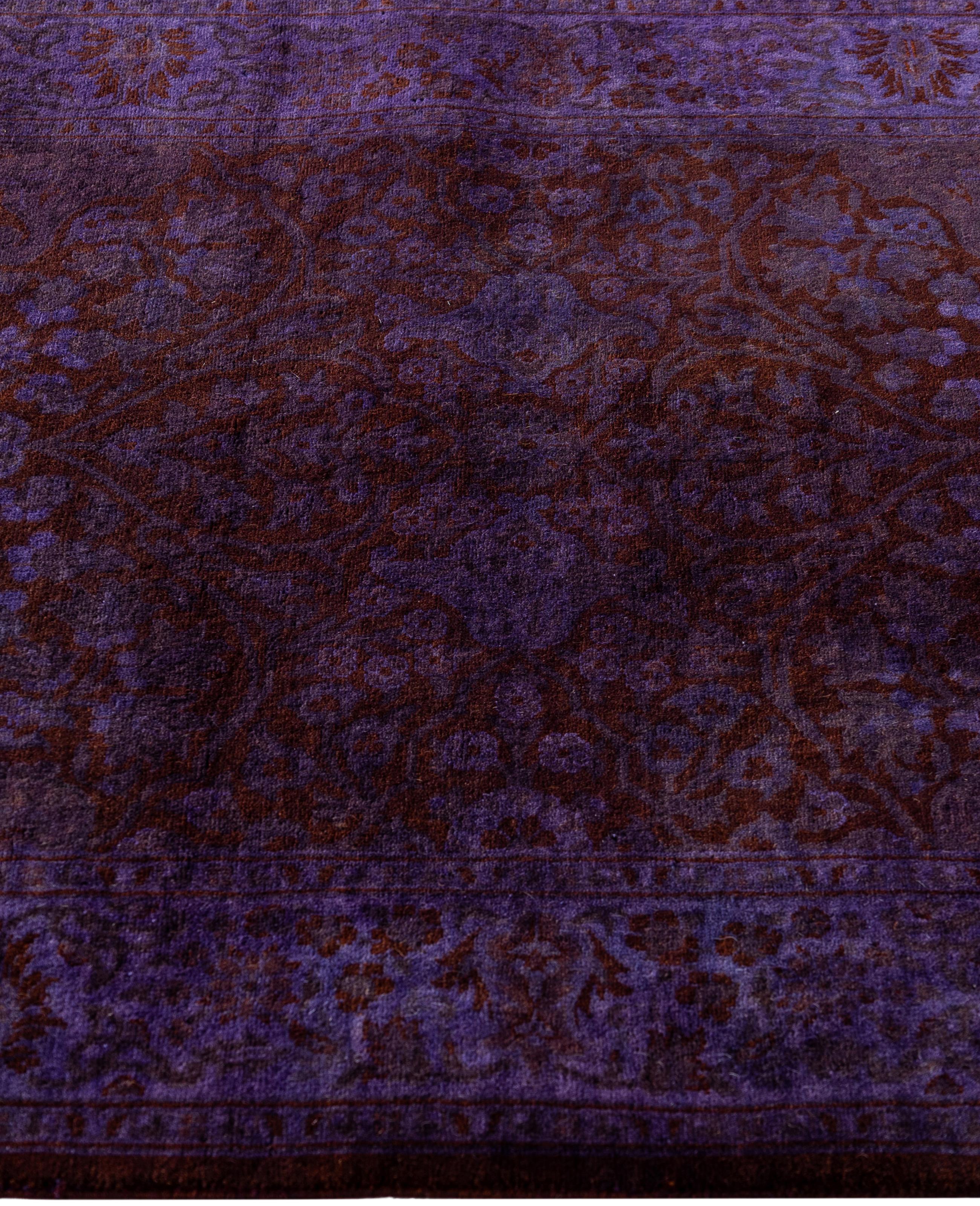 Overdyed One-of-a-Kind Wolle Lila Läufer 2' 8