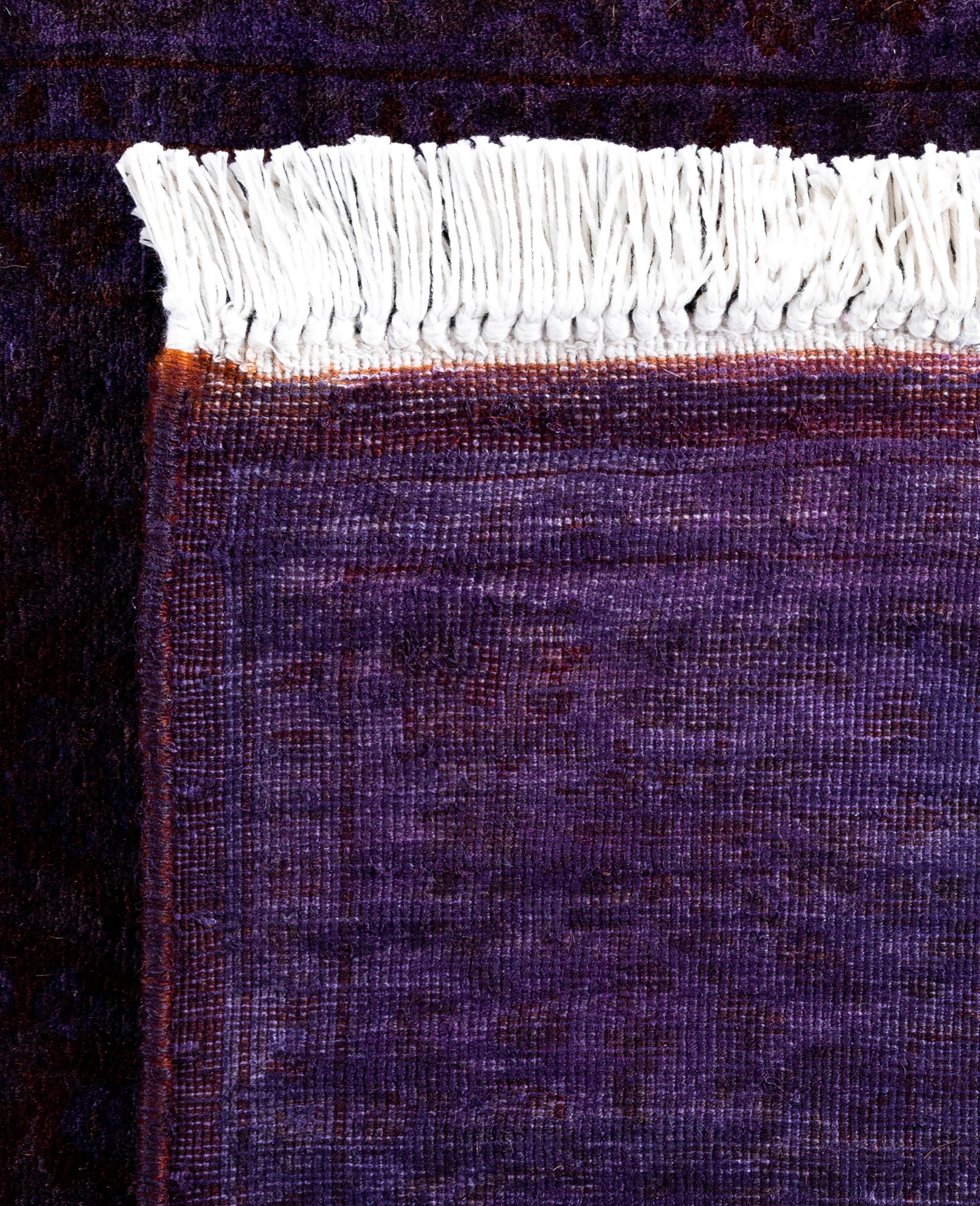 Overdyed One-of-a-Kind Wolle Lila Läufer 2' 8