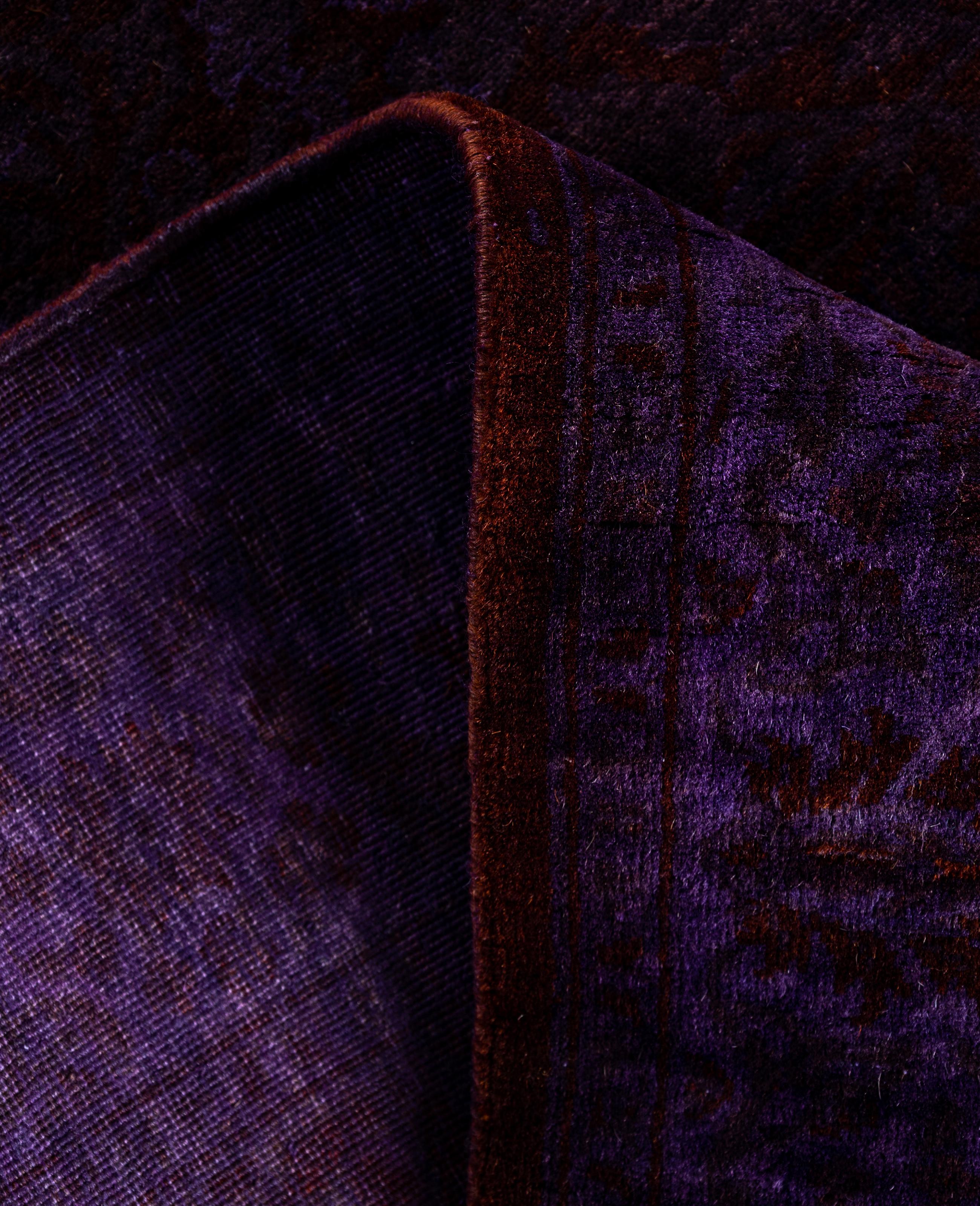 Overdyed One-of-a-Kind Wolle Lila Läufer 2' 8