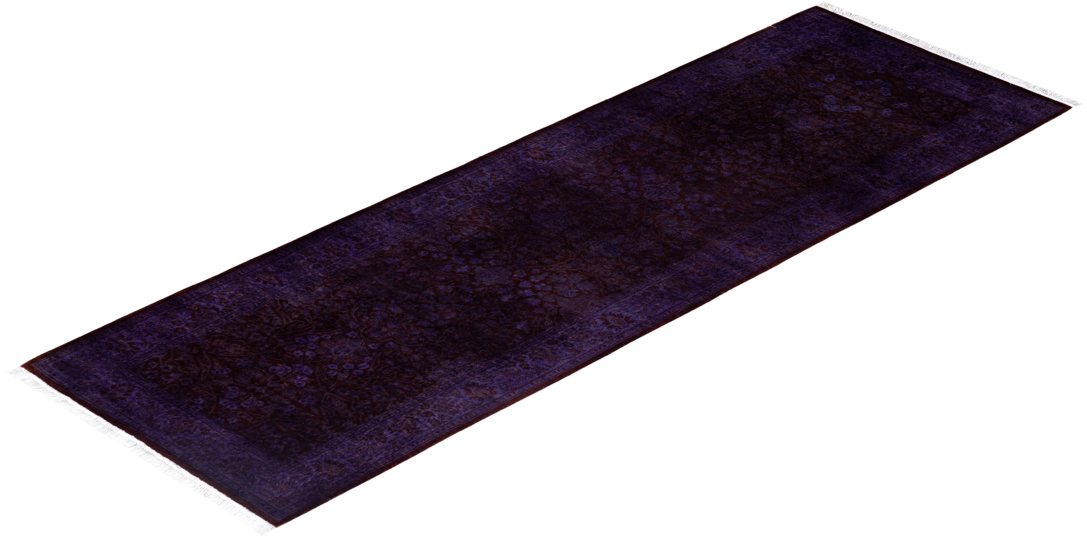 Overdyed One-of-a-Kind Wolle Lila Läufer 2' 8