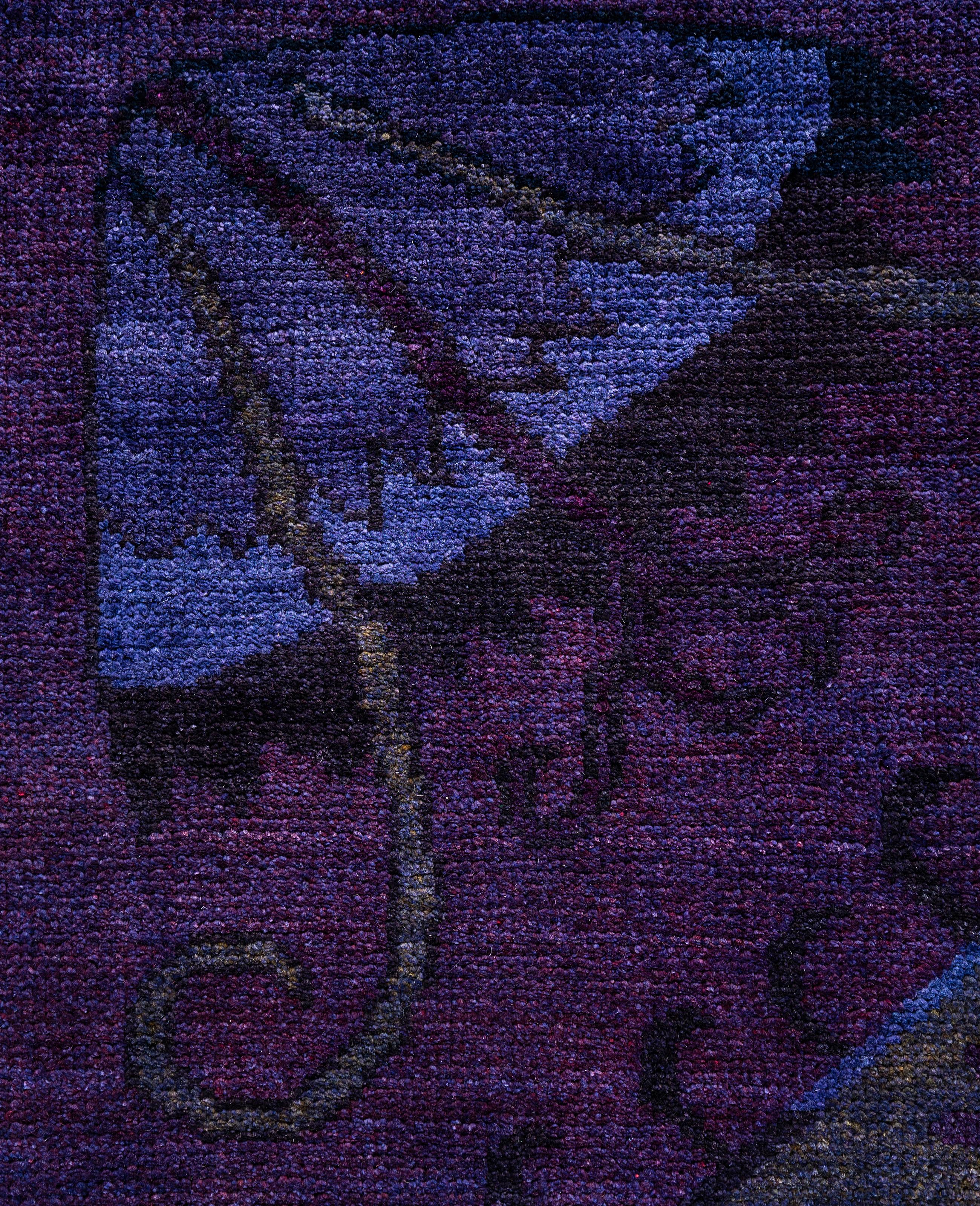 Pakistanais Tapis de sol carré en laine surteint et unique en son genre pourpre 5' 1