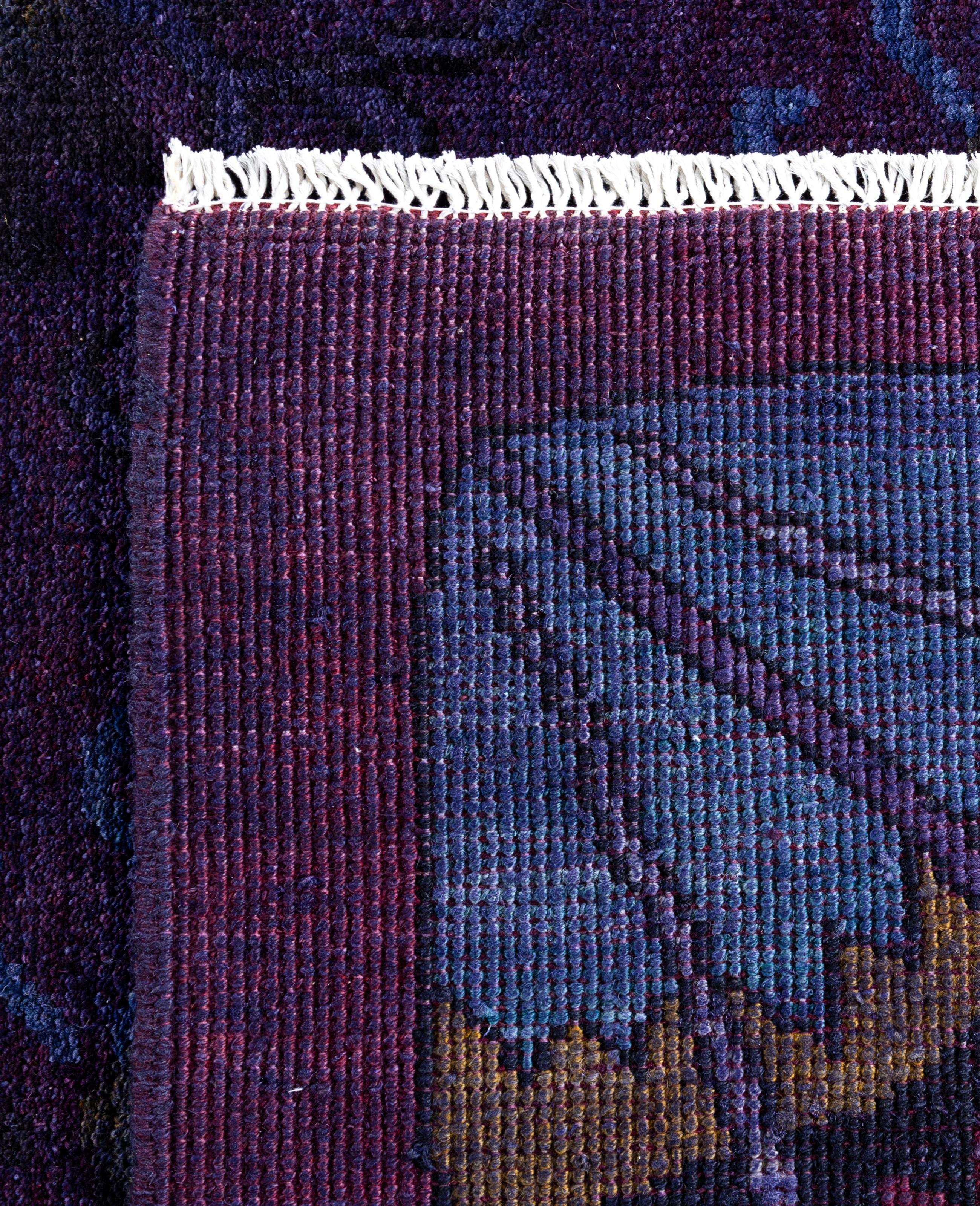 Tapis de sol carré en laine surteint et unique en son genre pourpre 5' 1