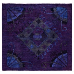 Tapis de sol carré en laine surteint et unique en son genre pourpre 5' 1" x 5' 3"
