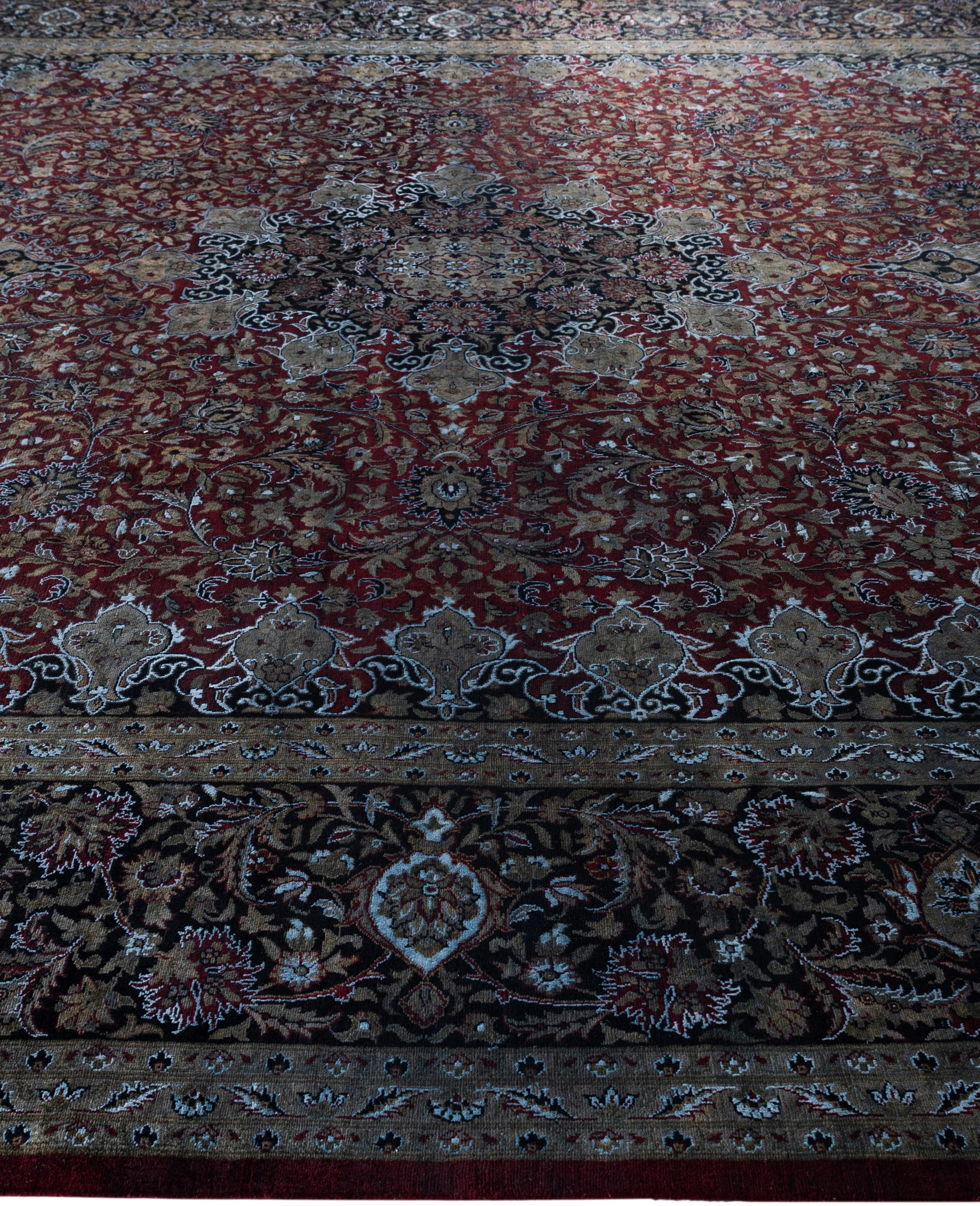 Hand-Knotted Overdyed One-of-a-Kind Wool Red Area Rug 11' 3