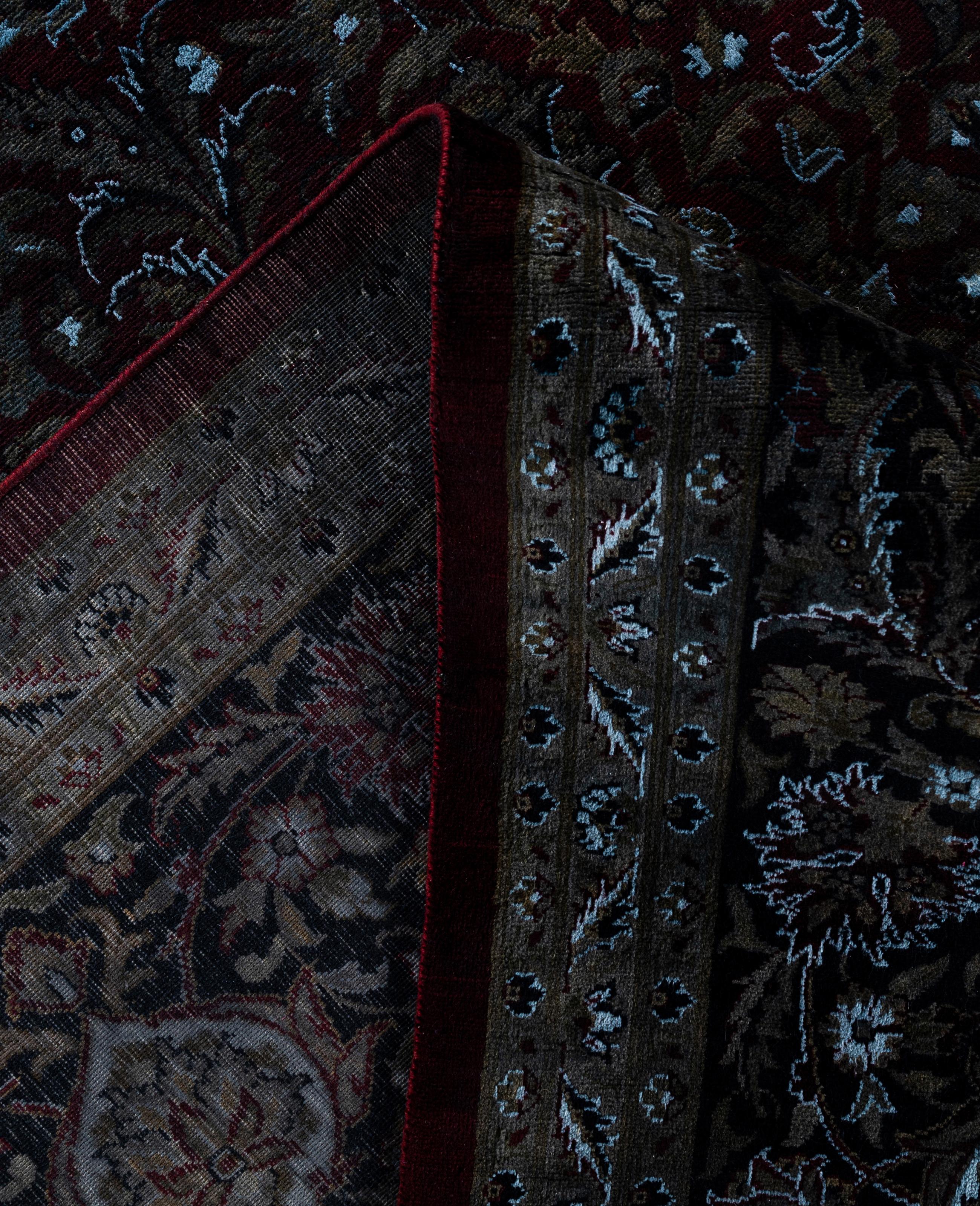 Contemporary Overdyed One-of-a-Kind Wool Red Area Rug 11' 3