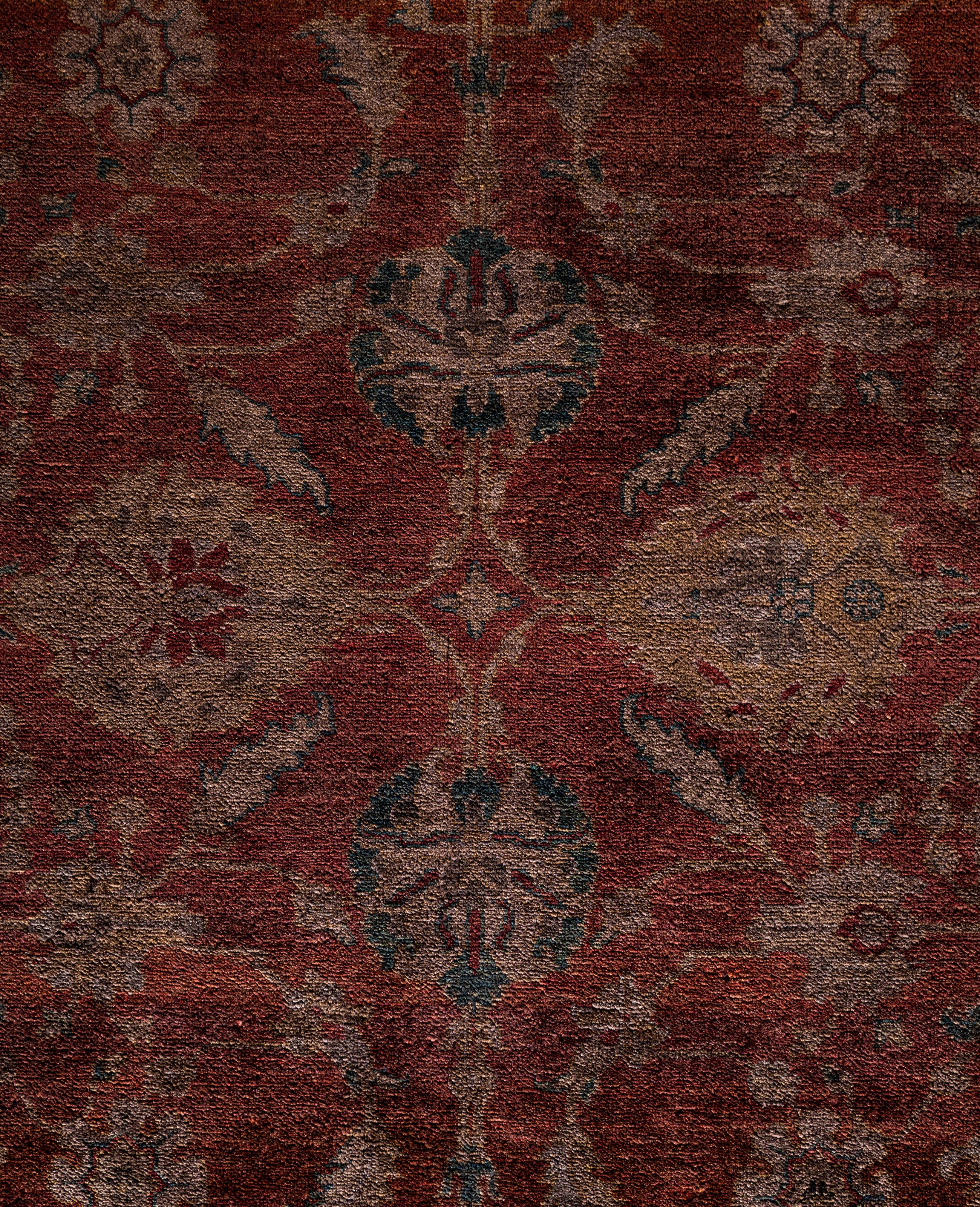 Pakistani Overdyed One-of-a-Kind Wool Red Area Rug 12' 3