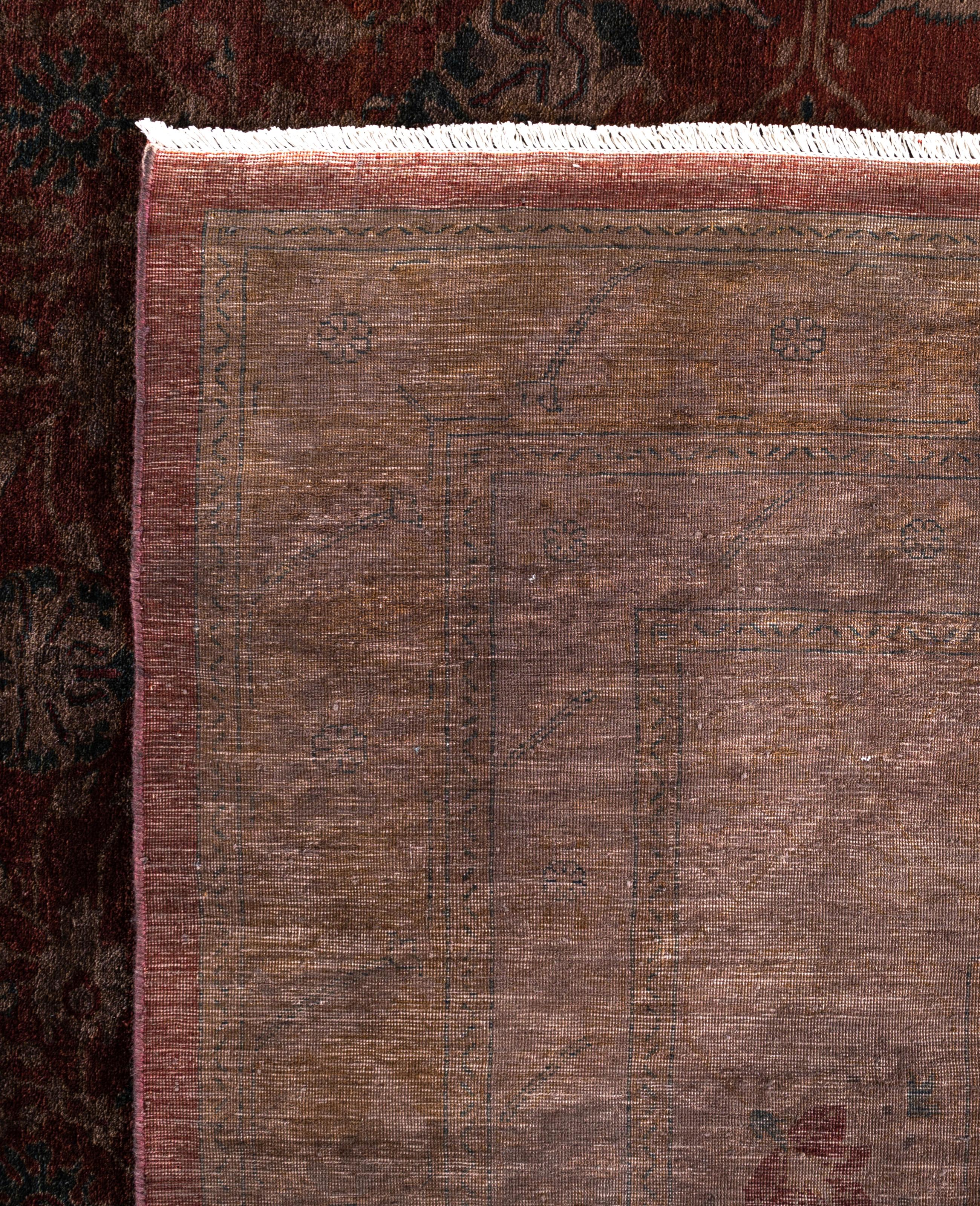 Overdyed One-of-a-Kind Wool Red Area Rug 12' 3