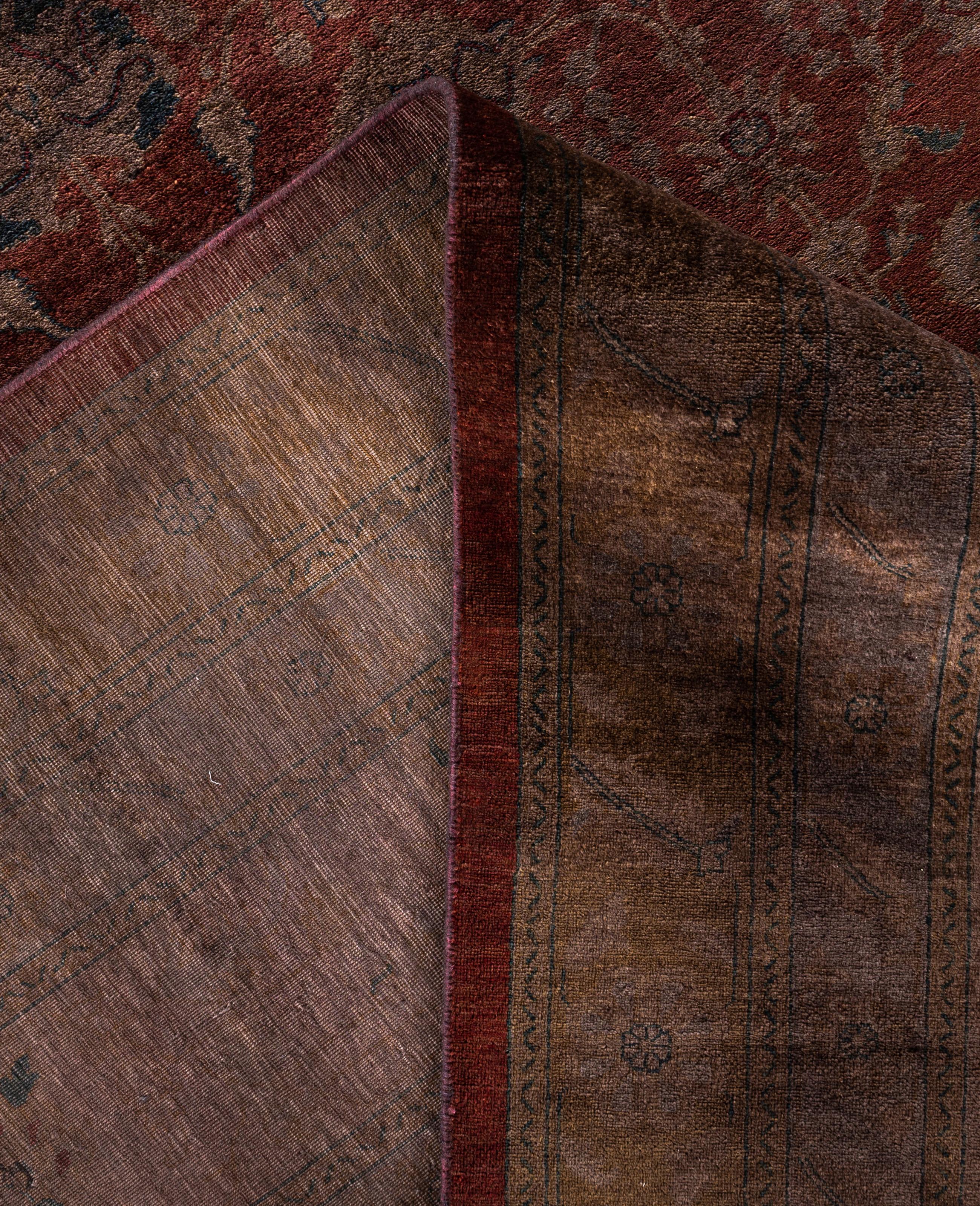 Contemporary Overdyed One-of-a-Kind Wool Red Area Rug 12' 3