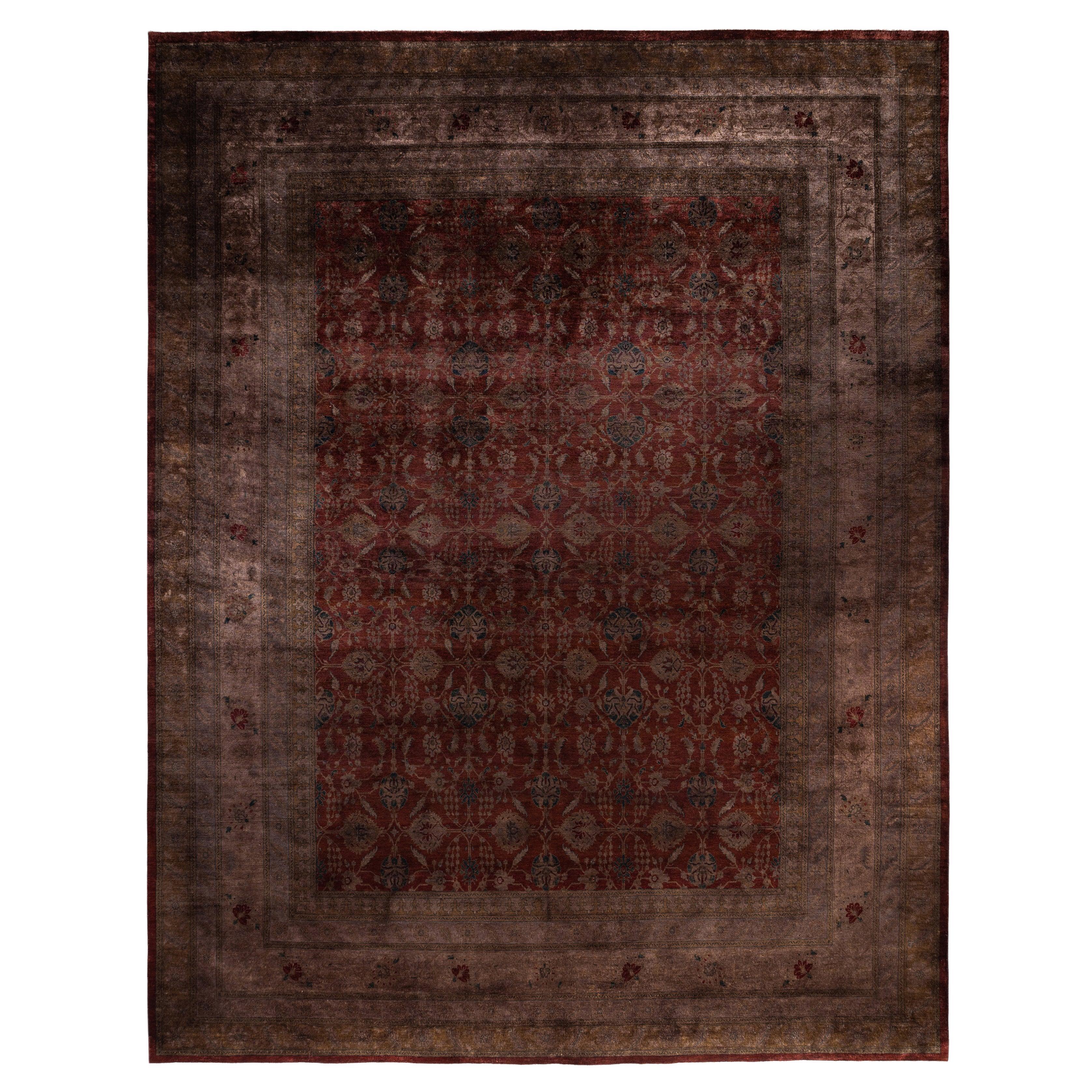 Overdyed One-of-a-Kind Wool Red Area Rug 12' 3" x 15' 3" For Sale