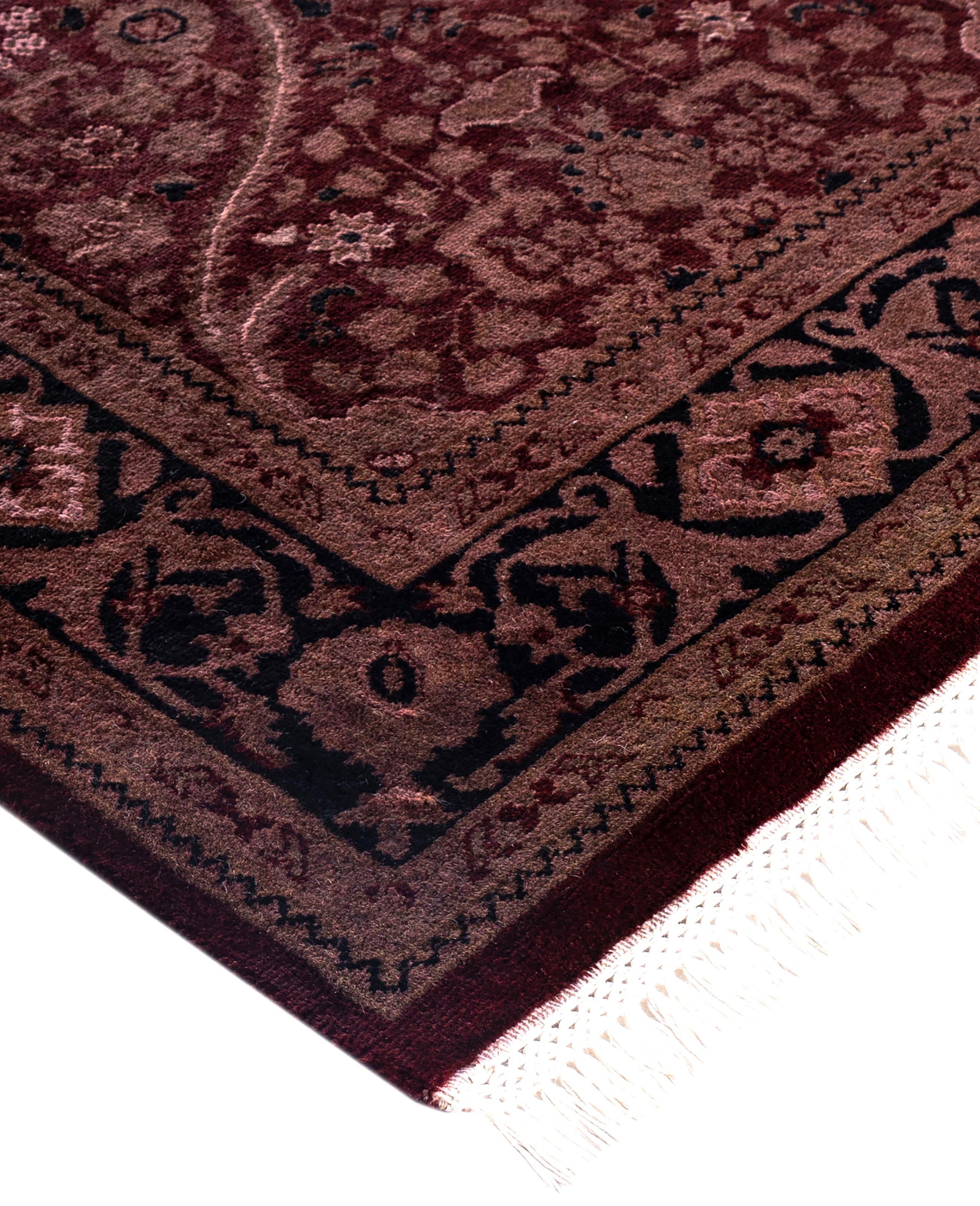 Over-dyed area rugs are created by taking vintage or traditional rugs and applying a vibrant, monochromatic dye over the existing patterns. This technique results in a bold, modern aesthetic while preserving the intricate designs beneath, blending