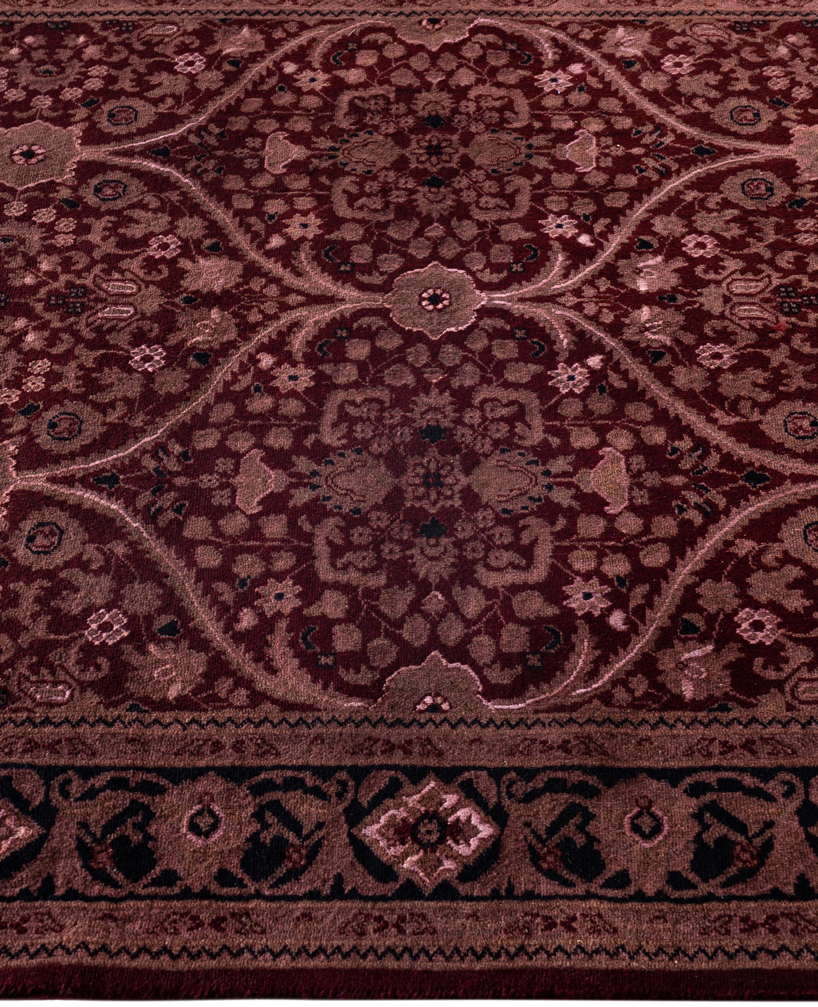 Hand-Knotted Overdyed One-of-a-Kind Wool Red Area Rug 4' 1