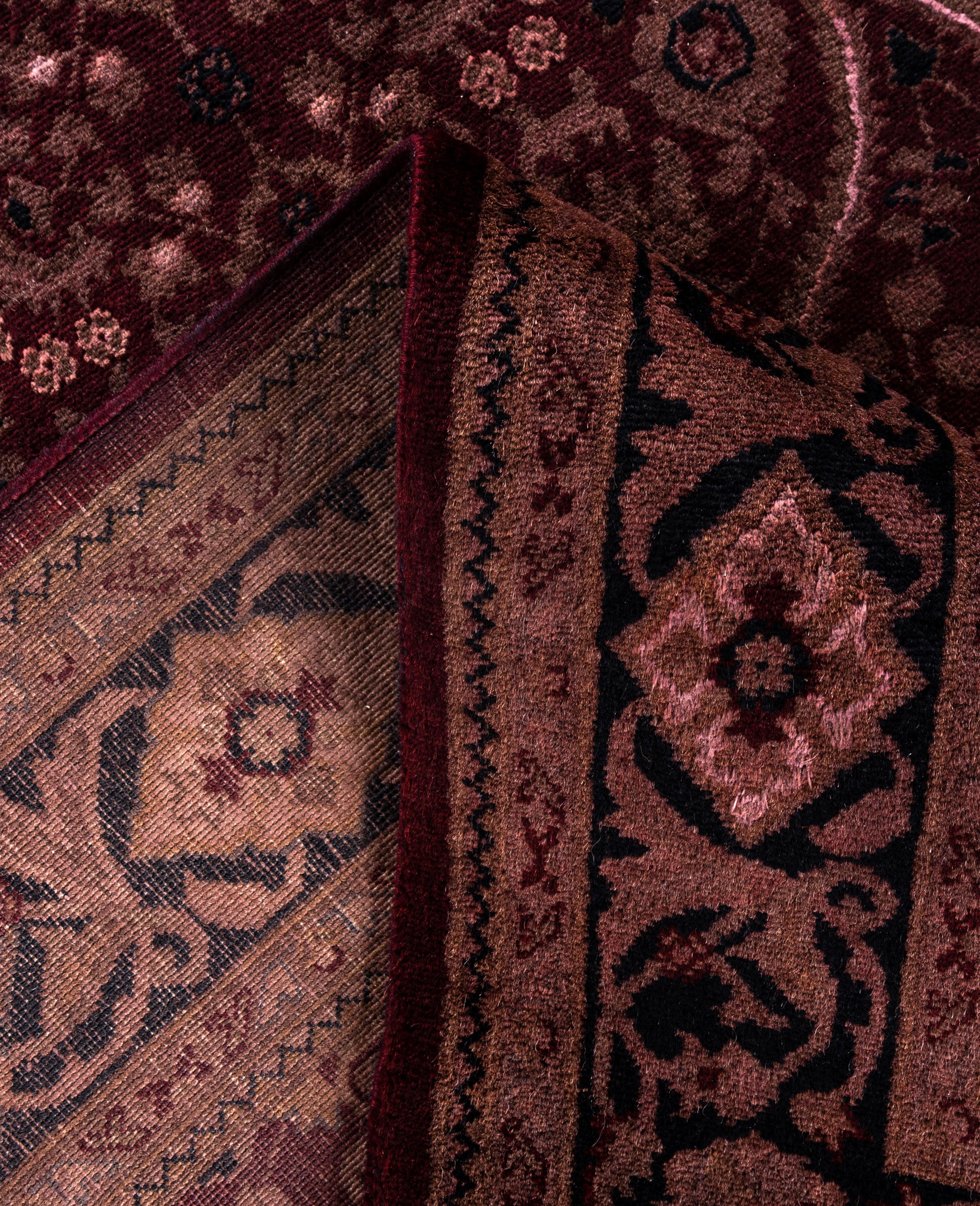 Contemporary Overdyed One-of-a-Kind Wool Red Area Rug 4' 1
