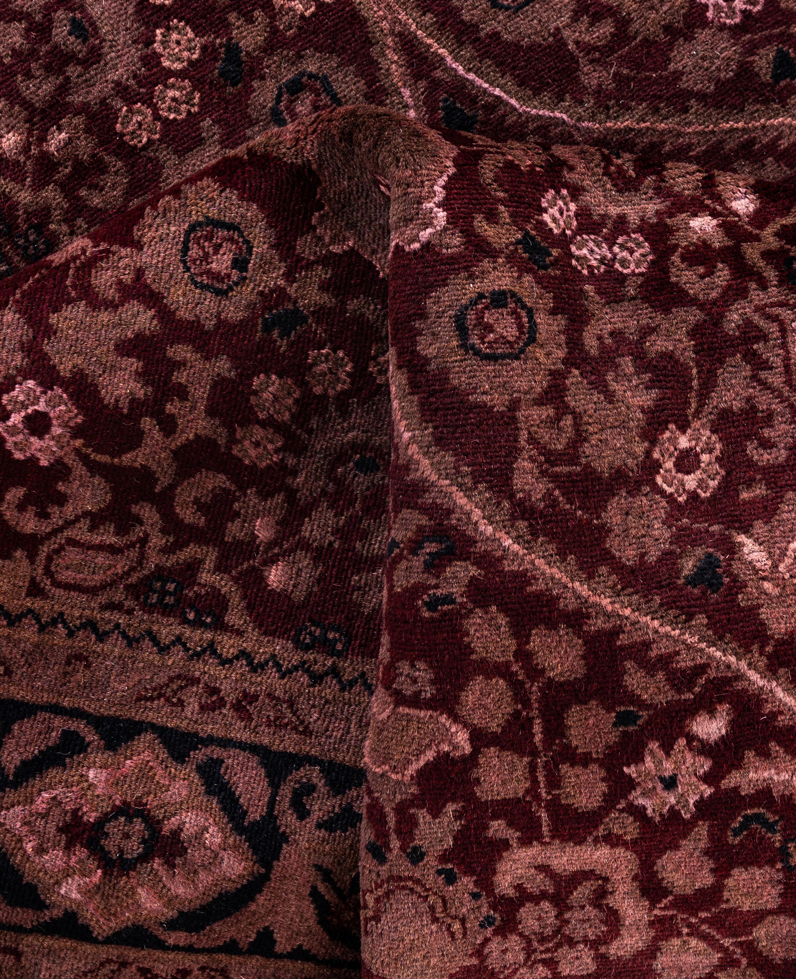 Overdyed One-of-a-Kind Wool Red Area Rug 4' 1