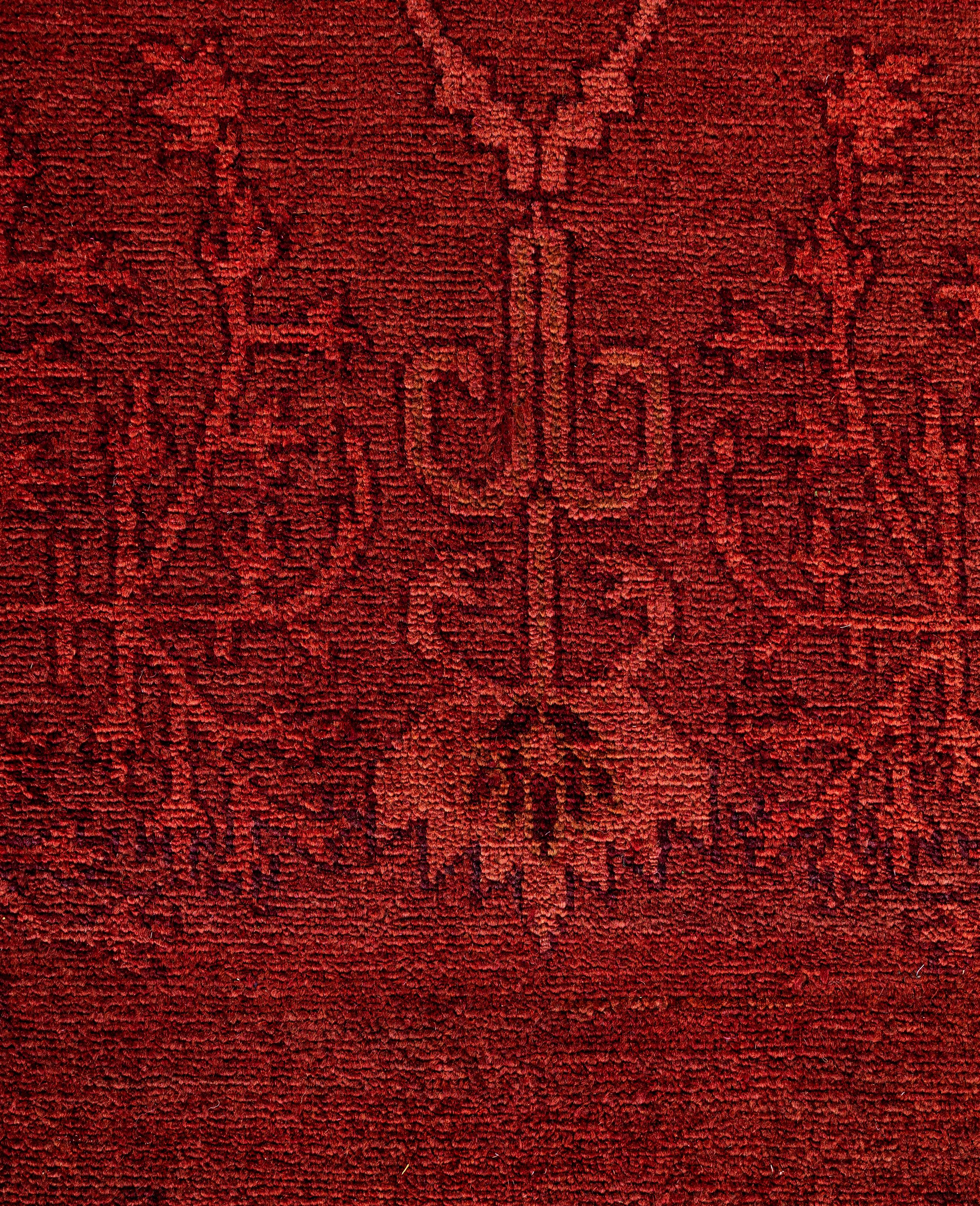 Pakistanais Tapis de zone en laine surteint et unique en son genre rouge 5' 3