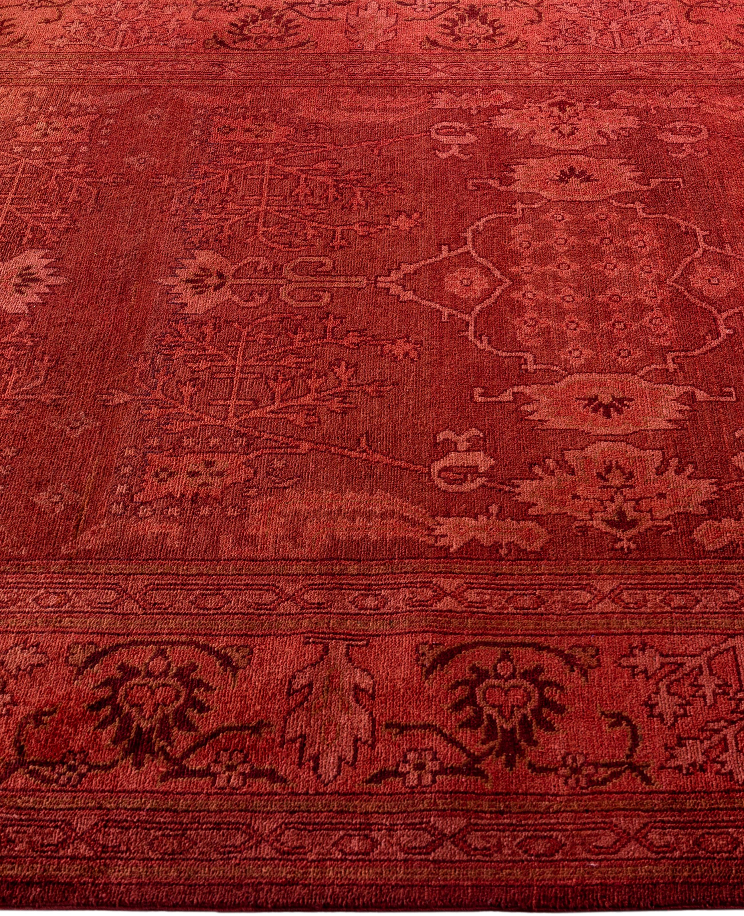 Noué à la main Tapis de zone en laine surteint et unique en son genre rouge 5' 3