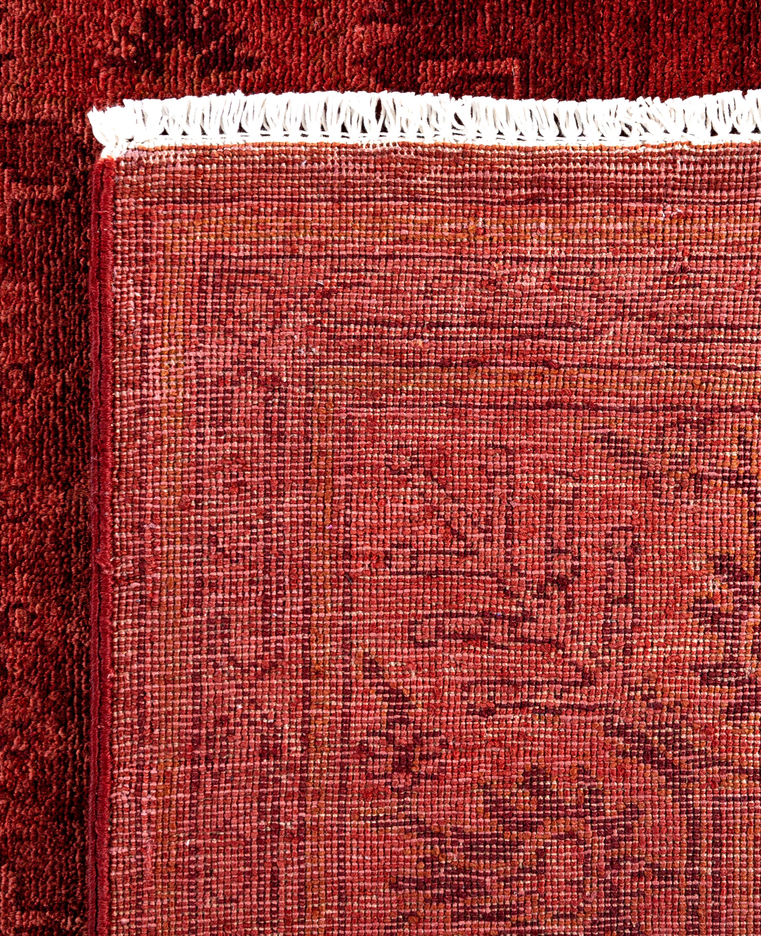 Tapis de zone en laine surteint et unique en son genre rouge 5' 3