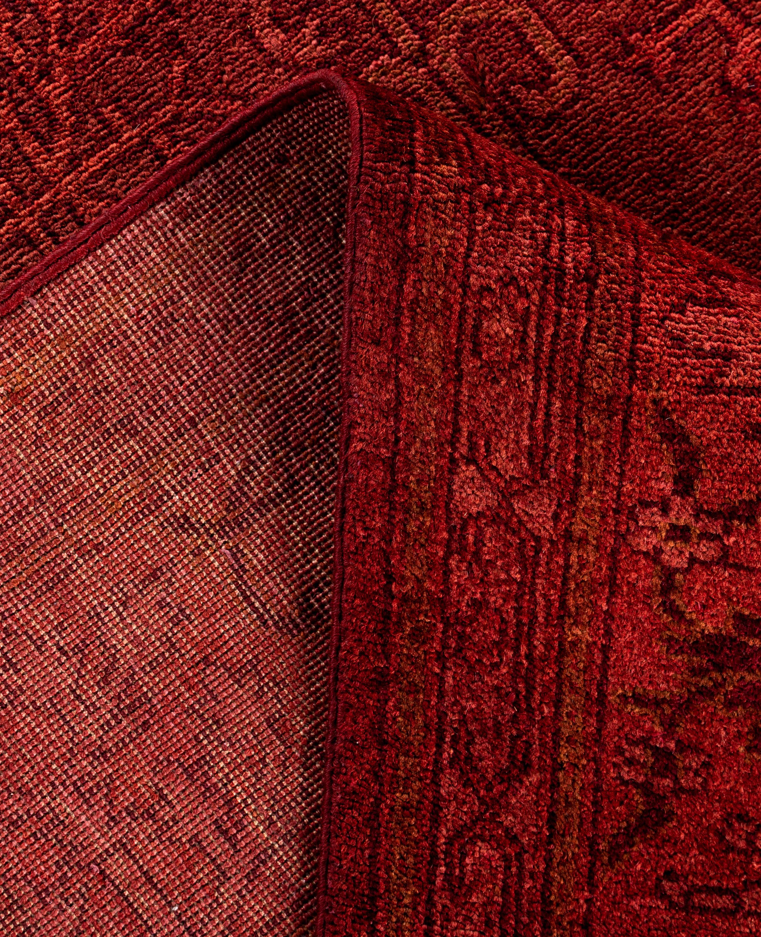 XXIe siècle et contemporain Tapis de zone en laine surteint et unique en son genre rouge 5' 3