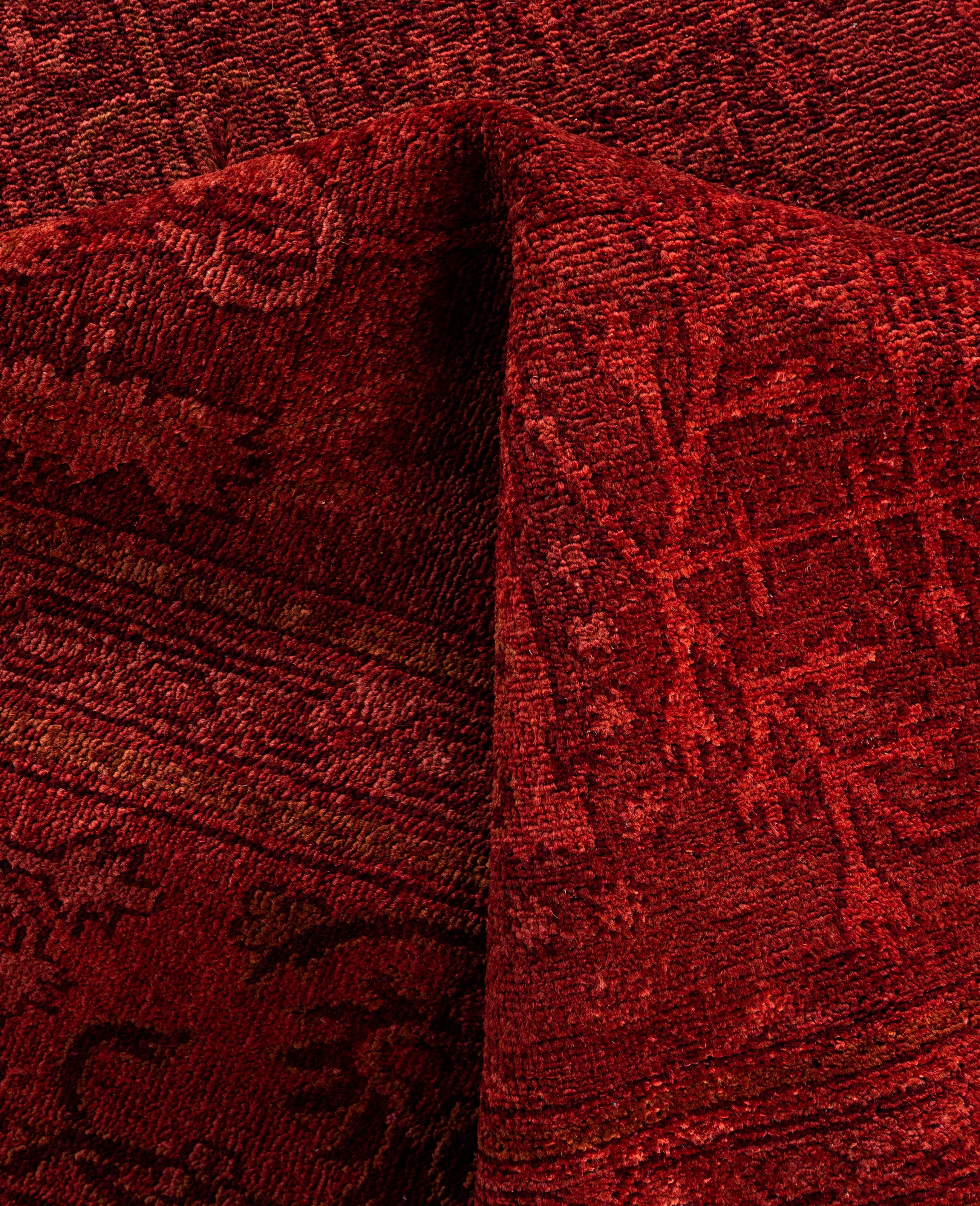 Laine Tapis de zone en laine surteint et unique en son genre rouge 5' 3