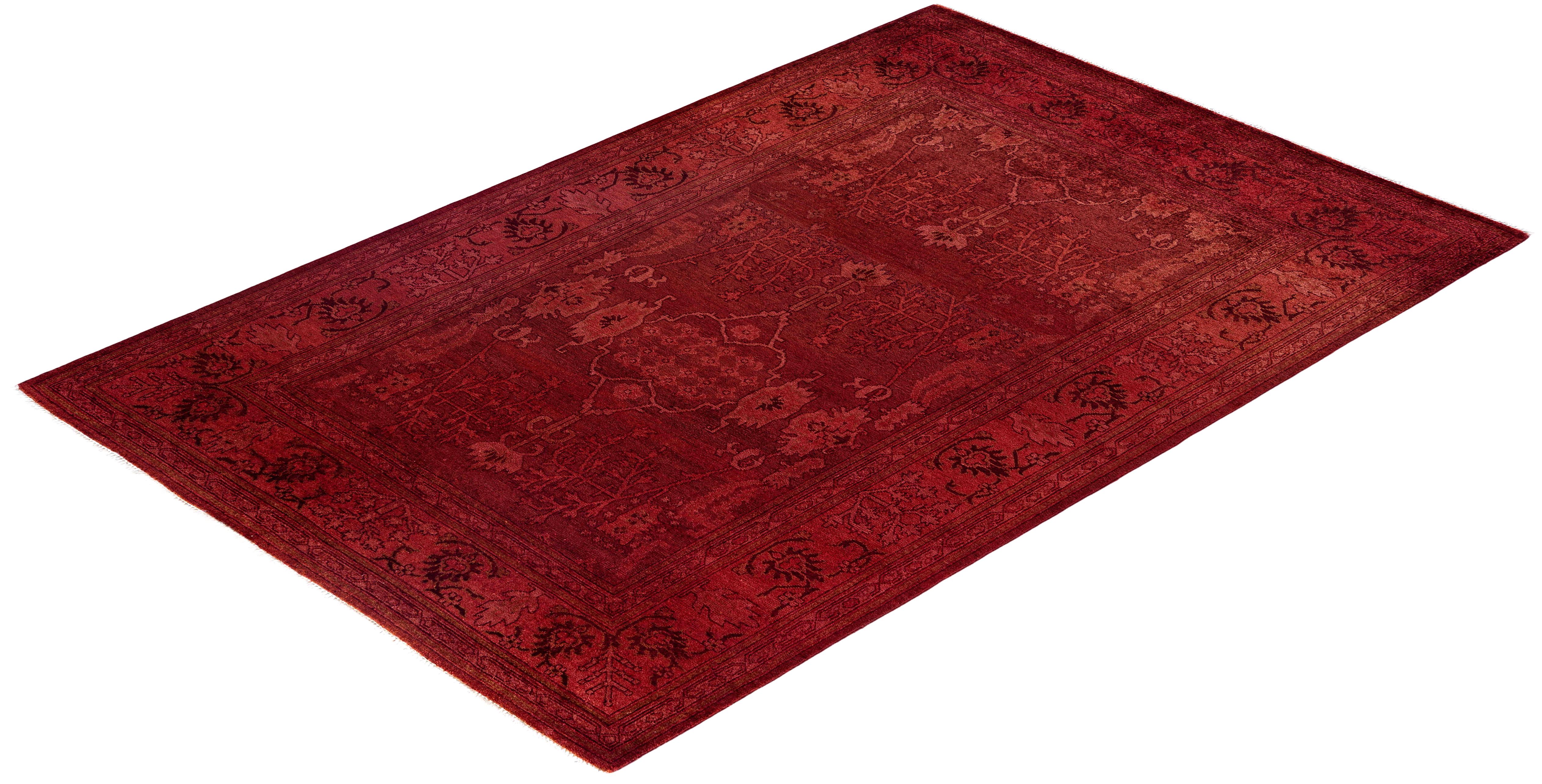 Tapis de zone en laine surteint et unique en son genre rouge 5' 3