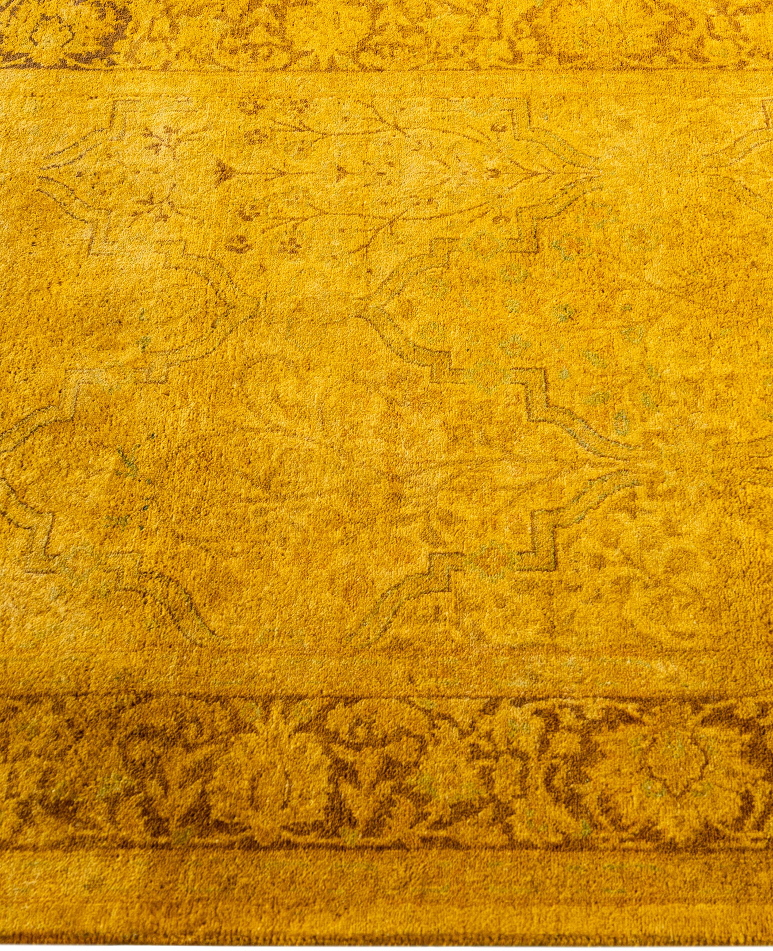 Annodato a mano Tappeto giallo in lana Overdyed One of a-Kind 3' 2