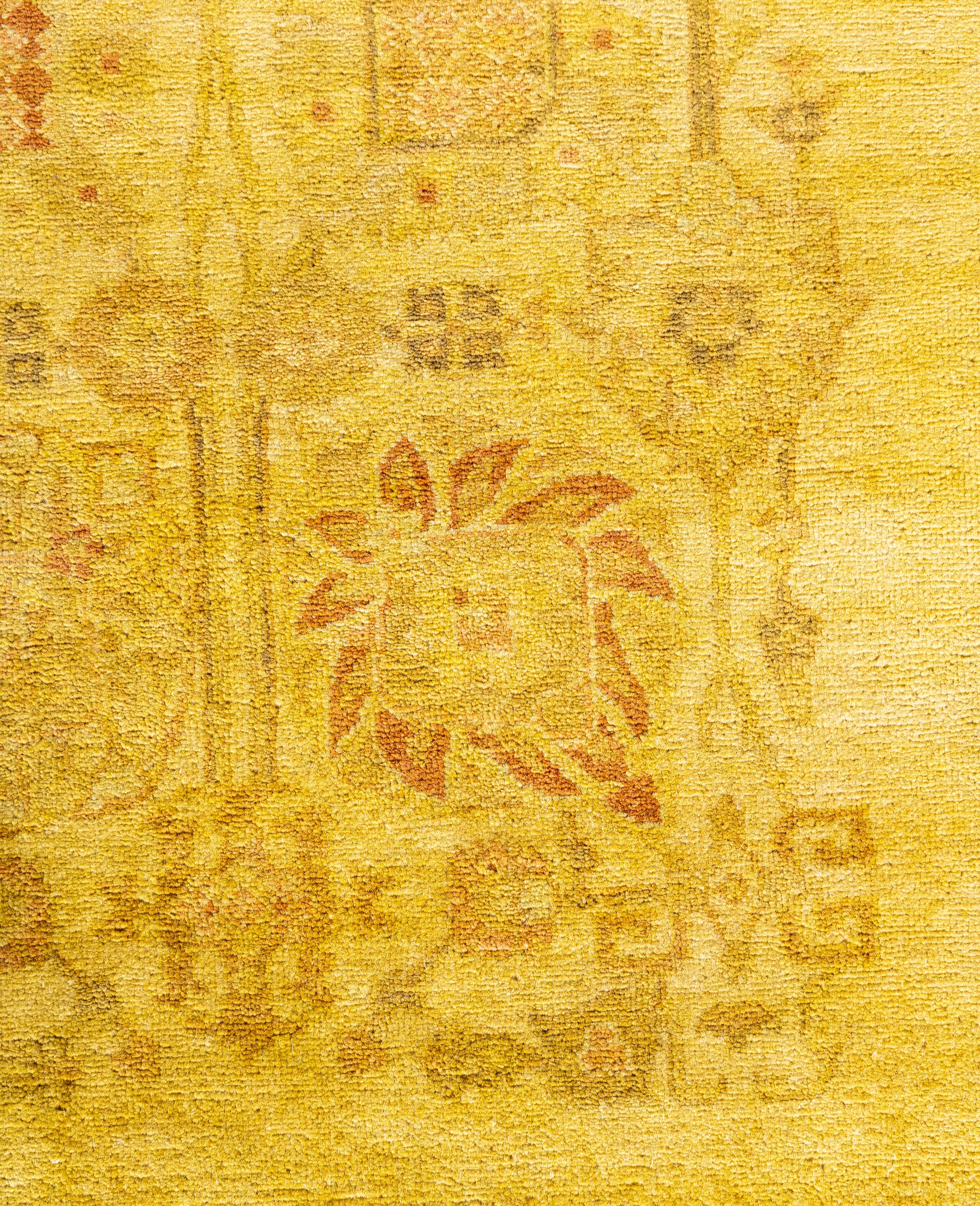 Pakistano Tappeto giallo in lana Overdyed One of a-Kind 4' 1