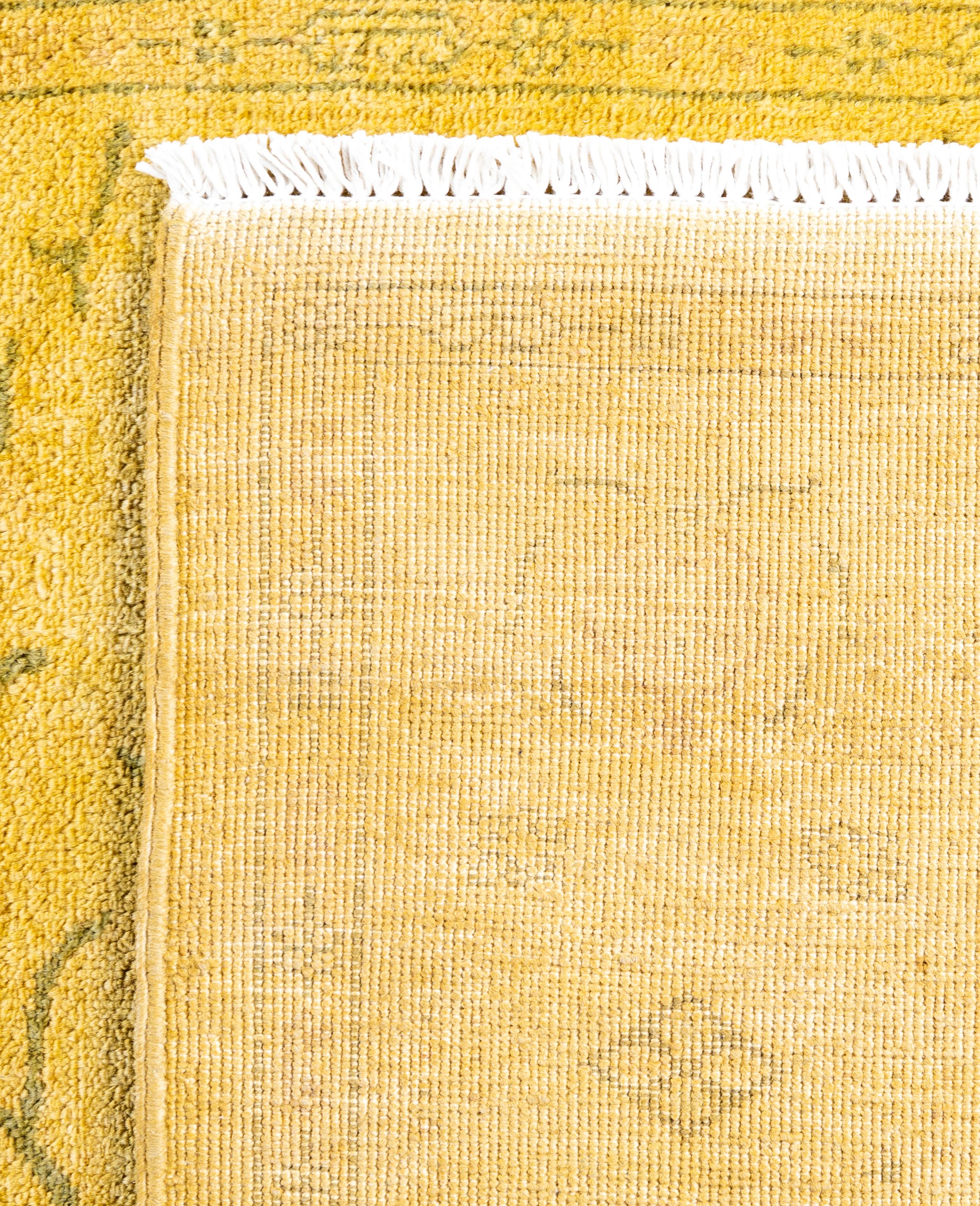 Overdyed One-of-a-Kind Wolle Gelb Bereich Teppich 4' 2