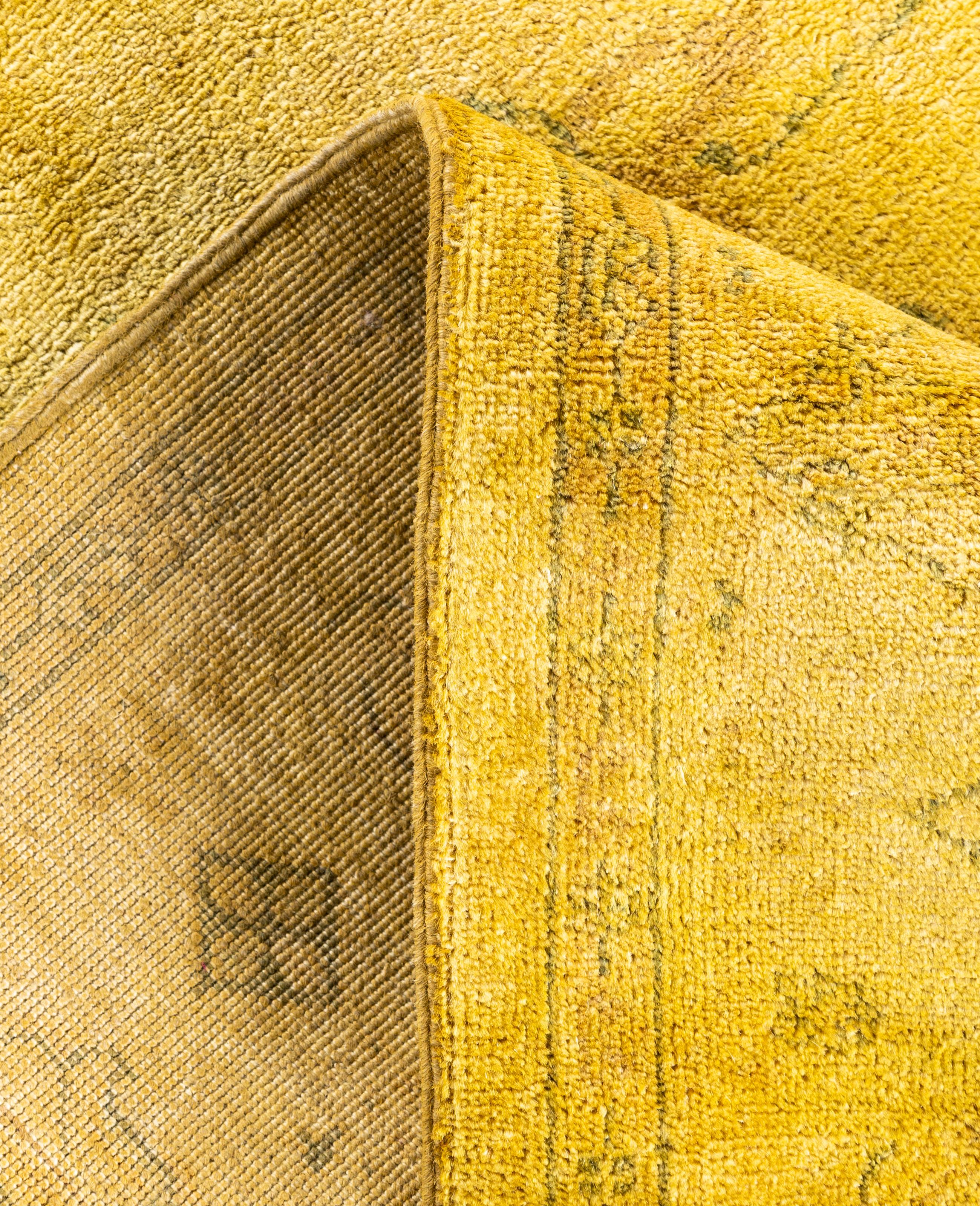 Overdyed One-of-a-Kind Wolle Gelb Bereich Teppich 4' 2