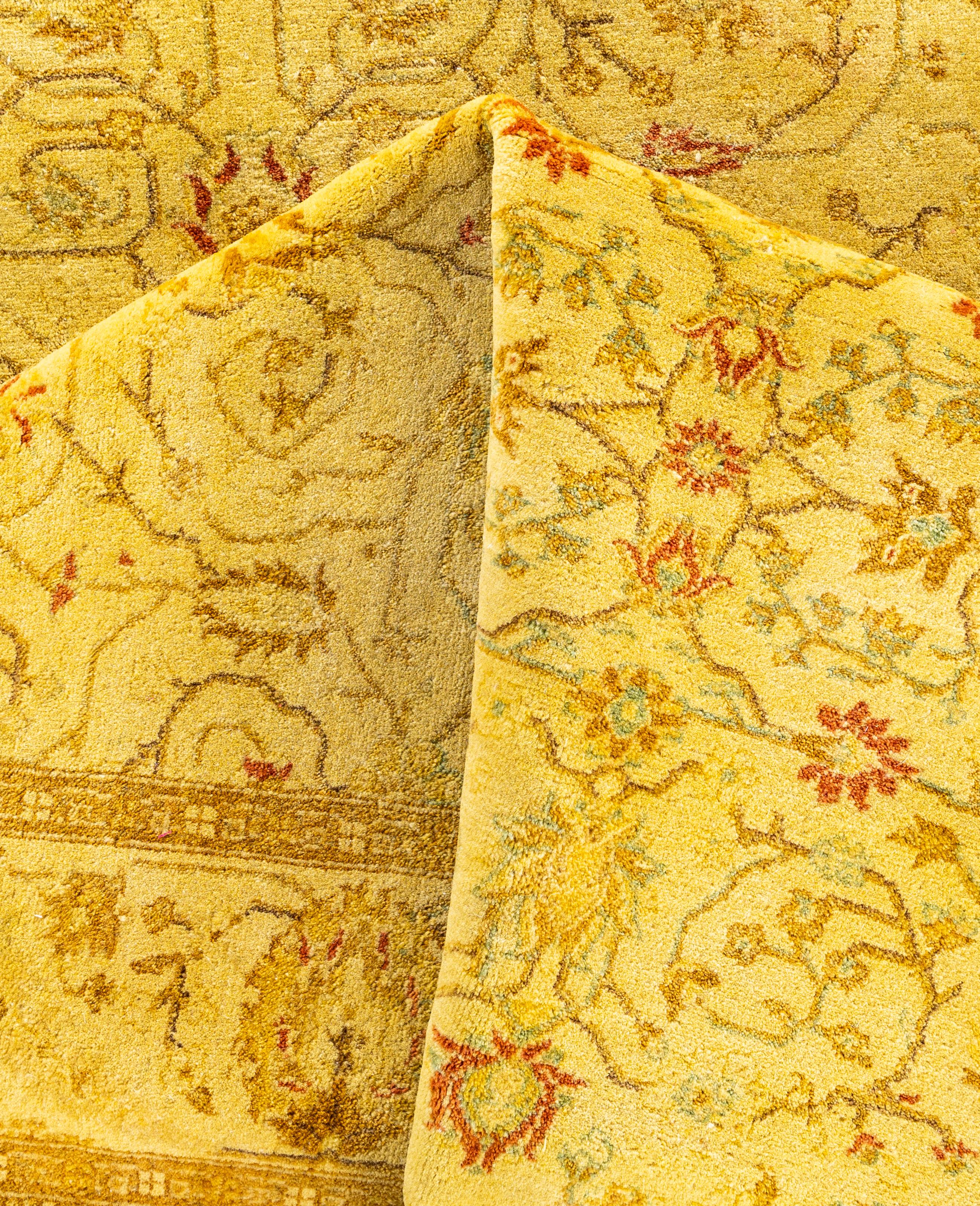 Laine Tapis de sol en laine jaune surteintée unique 4' 3