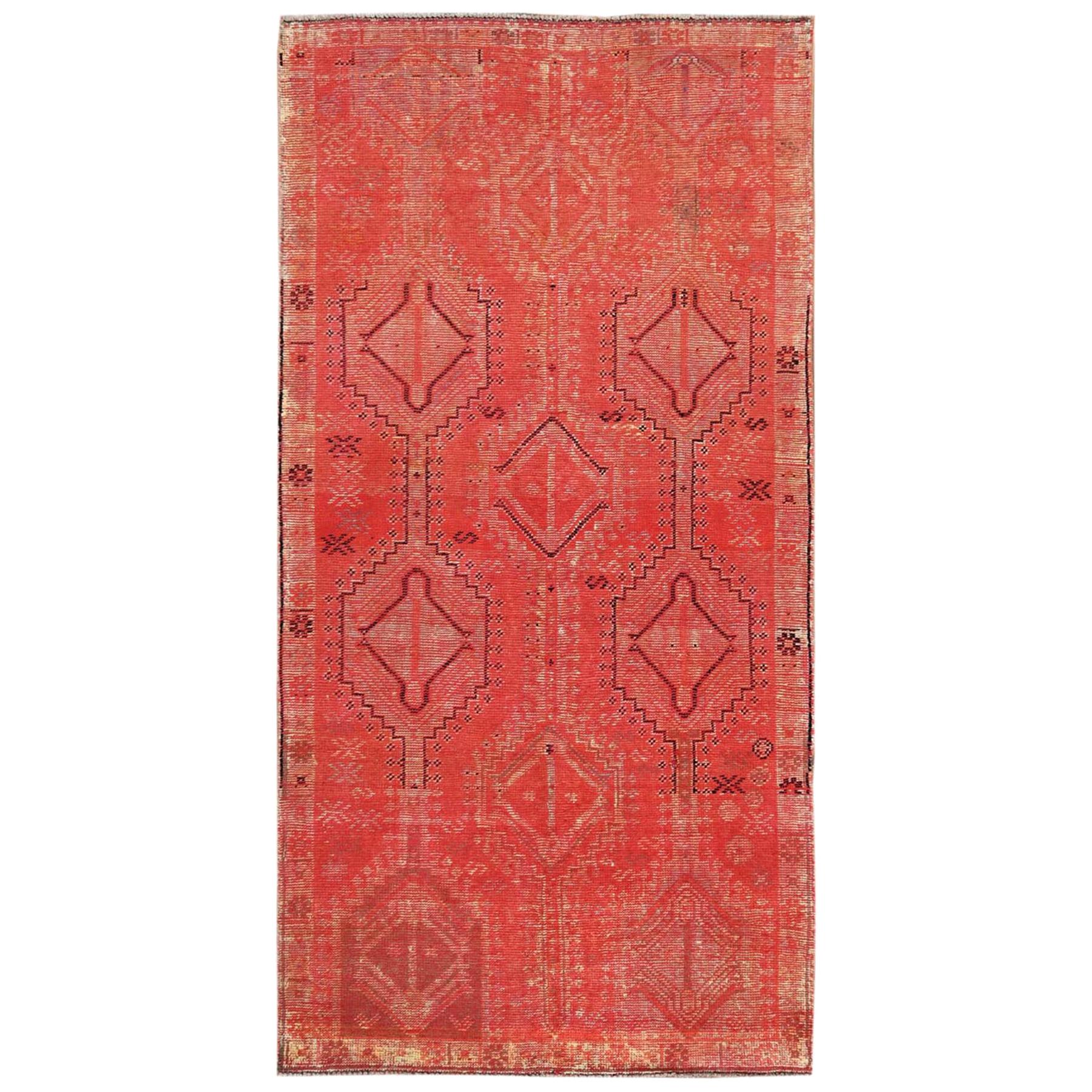 Overdyed Persian Shiraz Wide Runner Worn Wool Clean Hand Knotted Rug