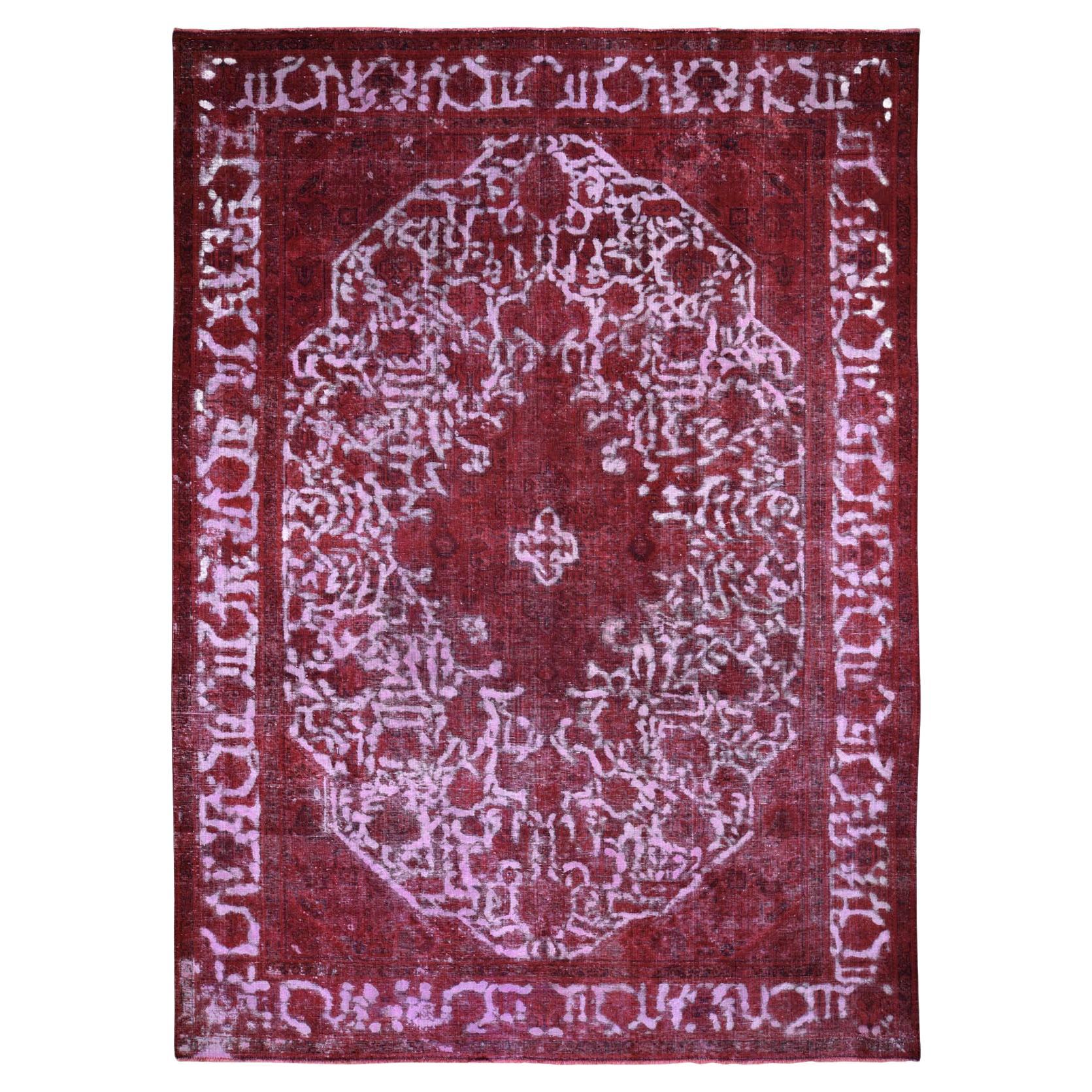 Hand Knotted Light Blue Vintage Overdyed Persian Tabriz Distressed Worn