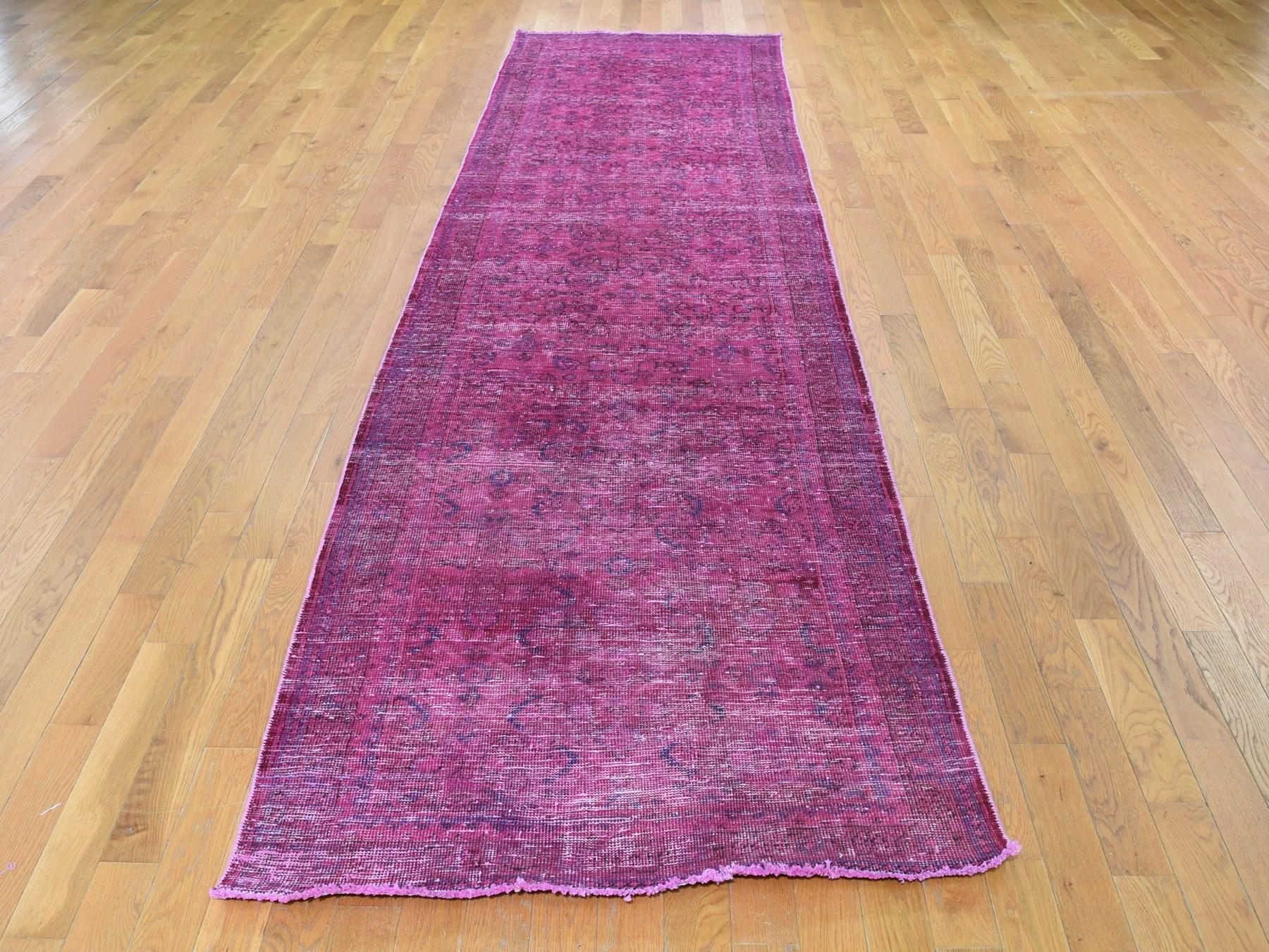 This is a truly genuine one-of-a-kind overdyed Persian Tabriz worn hand knotted wide runner Oriental rug. It has been knotted for months and months in the centuries-old Persian weaving craftsmanship techniques by expert artisans.

Primary